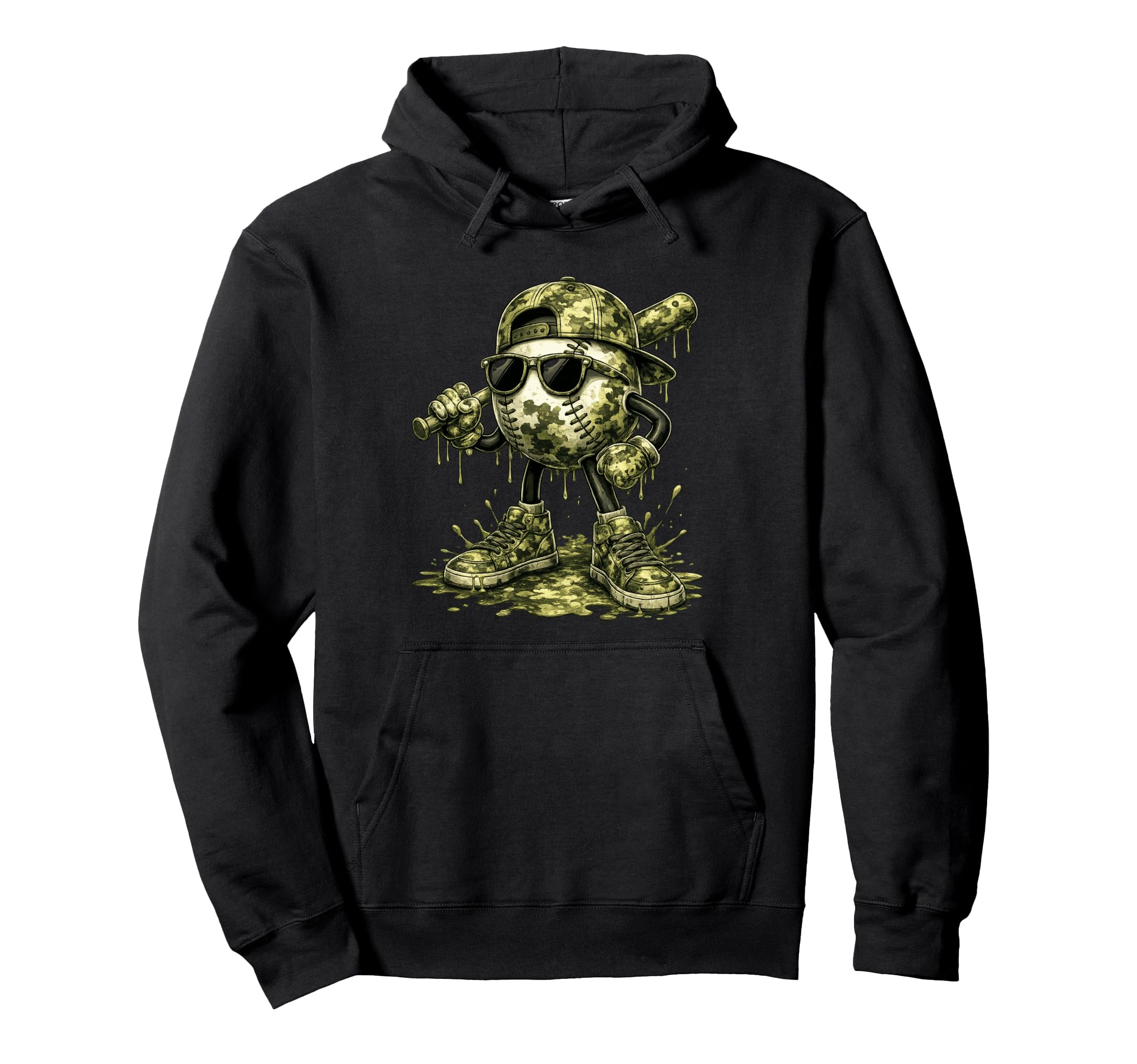 Camo Baseball Drip Ice Cream Camouflage Hoodie - Minimalist Print Unisex - T-Shirt, Sweatshirt, Hoodie