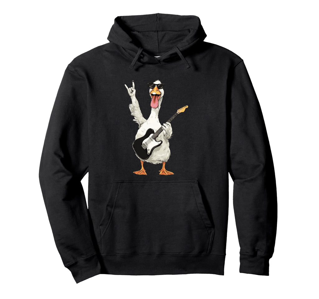 Funny Rock Duck Cartoon Guitar Player Hoodie - Custom Art Print for Adults - T-Shirt, Sweatshirt, Hoodie