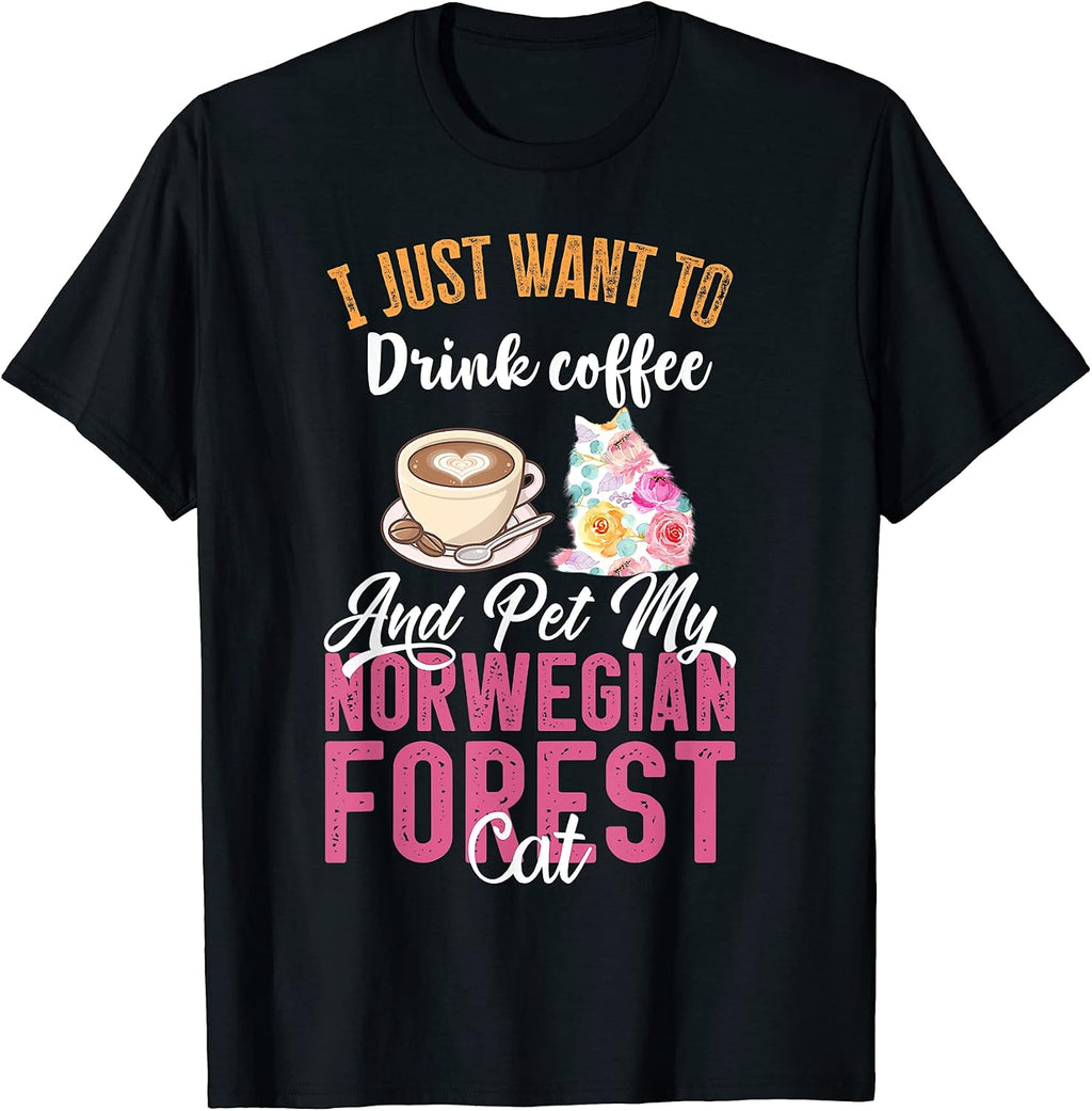 Funny Norwegian Forest Cat Coffee Lovers Merch - Adult & Kids T-Shirts, Sweatshirts & Hoodies apparel design preview 1