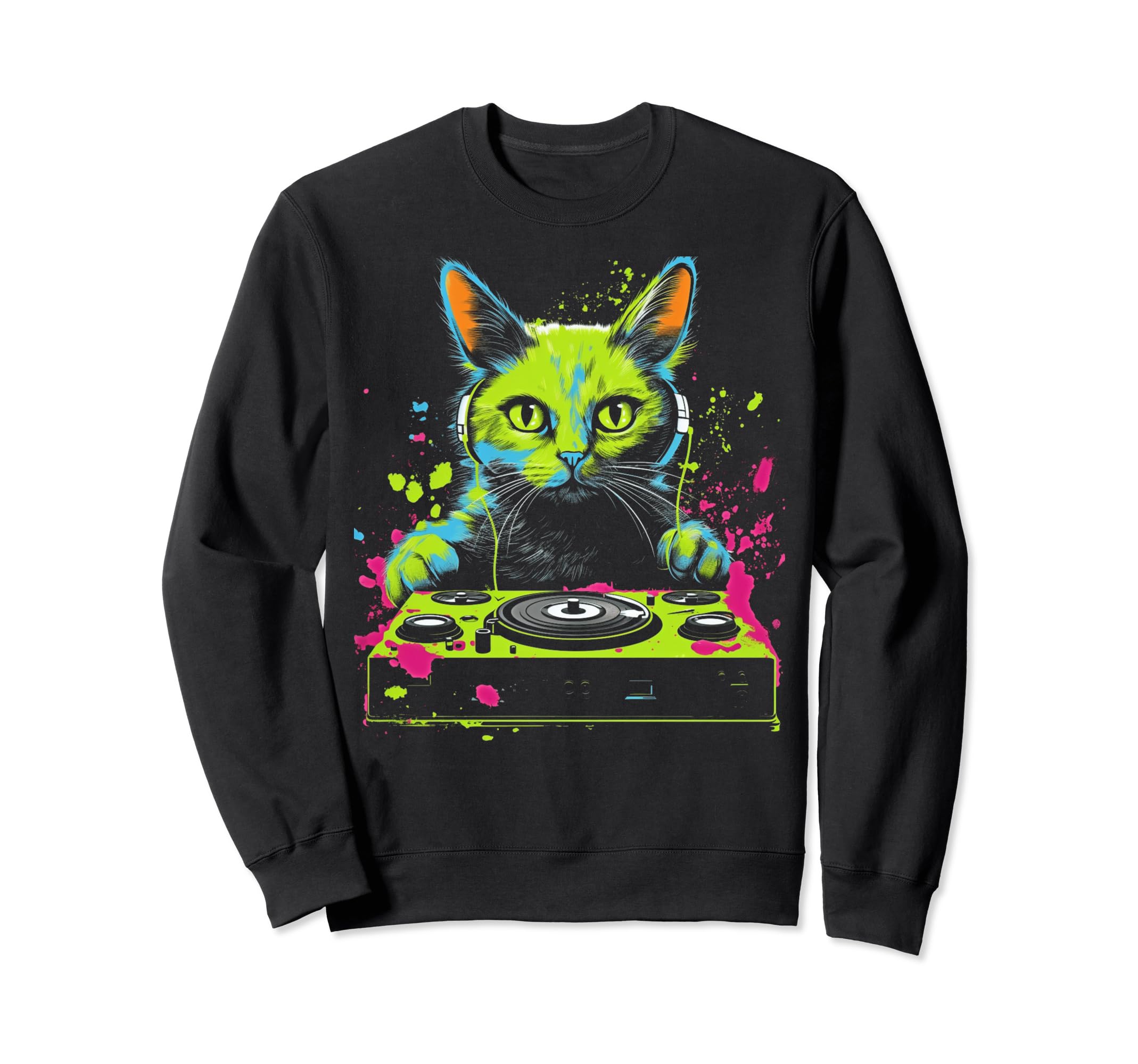 Kawaii Cat Dj Japanese Edm Y2K Sweatshirt - Minimalist Print Men Women - T-Shirt, Sweatshirt, Hoodie