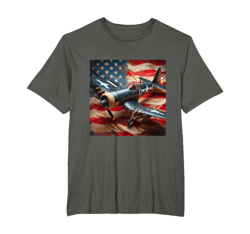 Ww2 Warplane F4U Corsair Distressed T-Shirt - Custom Art Print Men Women - T-Shirt, Sweatshirt, Hoodie