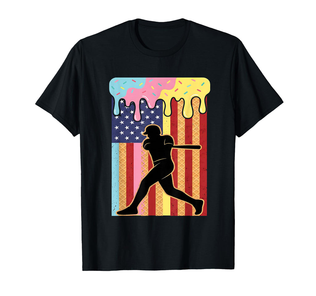Baseball Drip Ice Cream Patriotic T-Shirt - Trendy Graphic for Adults - T-Shirt, Sweatshirt, Hoodie