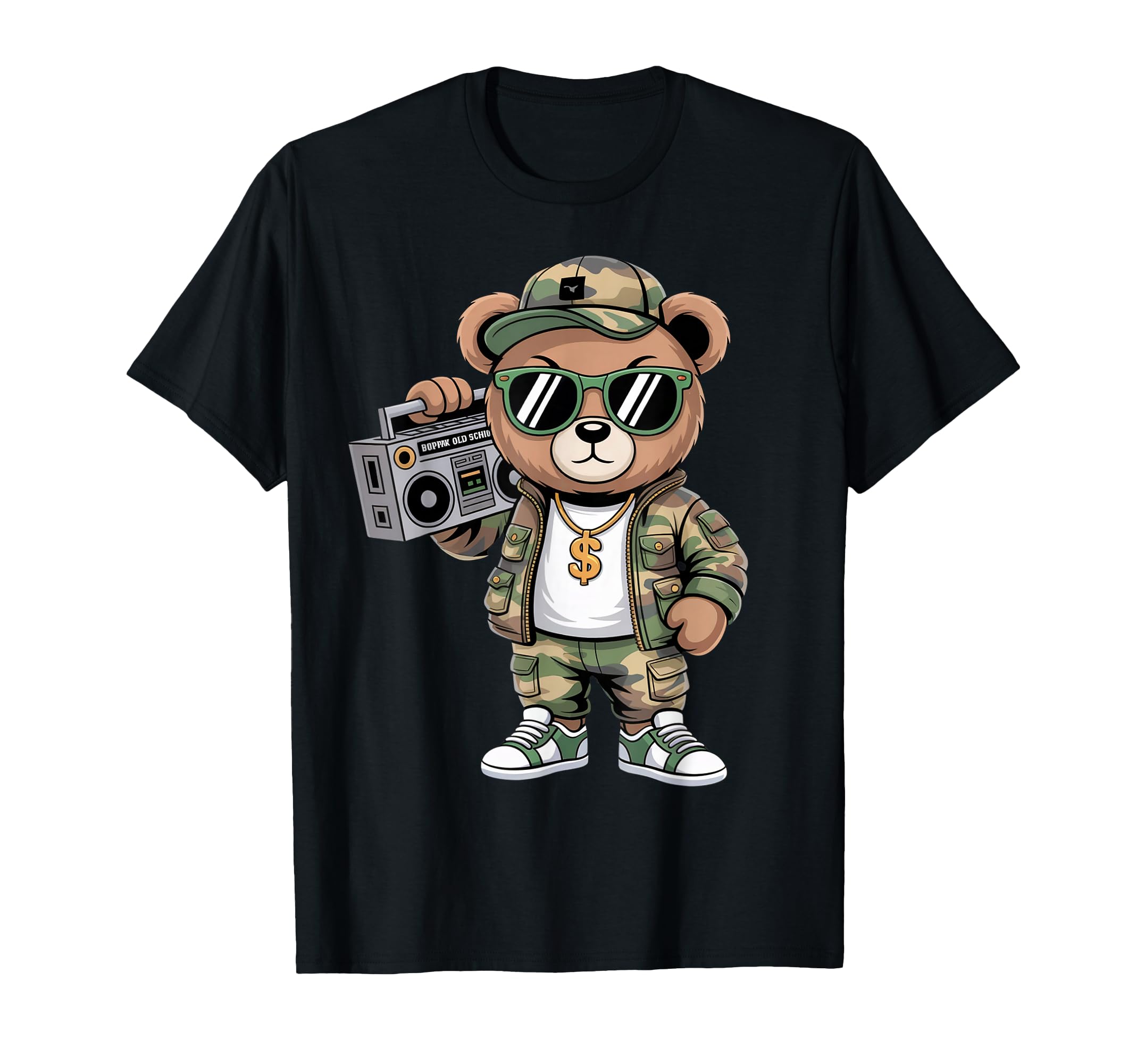 Camouflage Rapper Teddy Bear Camo 80S T-Shirt - Graphic Print for Adults - T-Shirt, Sweatshirt, Hoodie