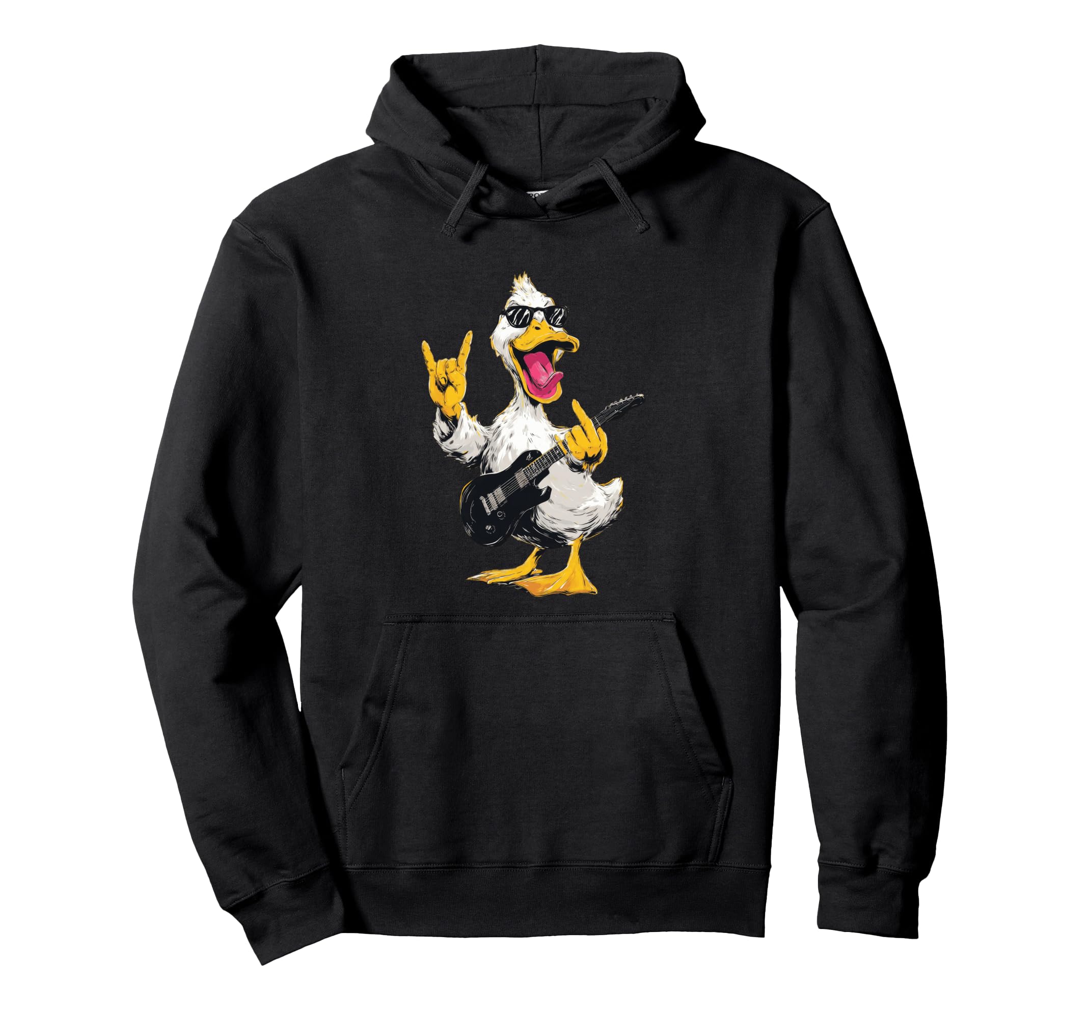 Funny Rock Duck Guitar Player Hoodie - Fun Novelty Design for Adults - T-Shirt, Sweatshirt, Hoodie