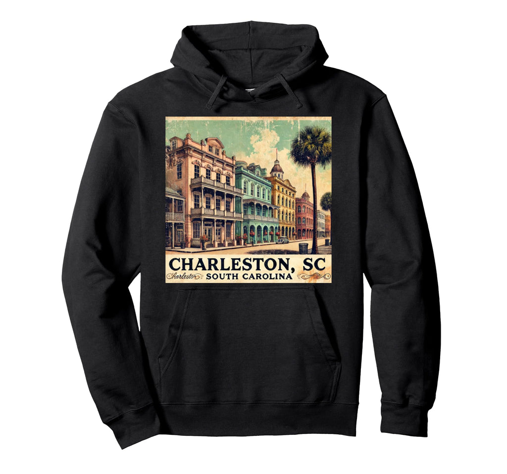Charleston Sc Postcard Rainbow Row Hoodie - Novelty Apparel for Adults - T-Shirt, Sweatshirt, Hoodie
