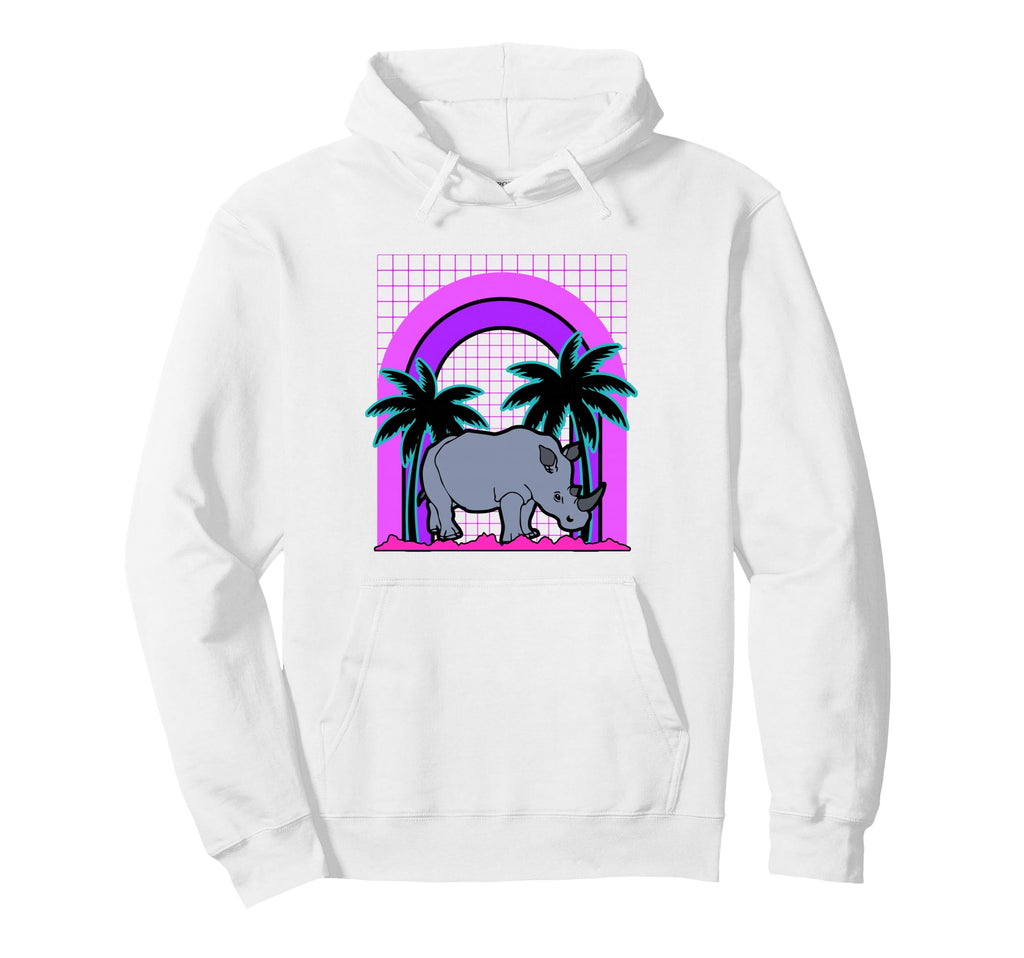 Aesthetic Vaporwave Outfits Rhino Vaporwave Hoodie - Novelty Apparel Unisex - T-Shirt, Sweatshirt, Hoodie