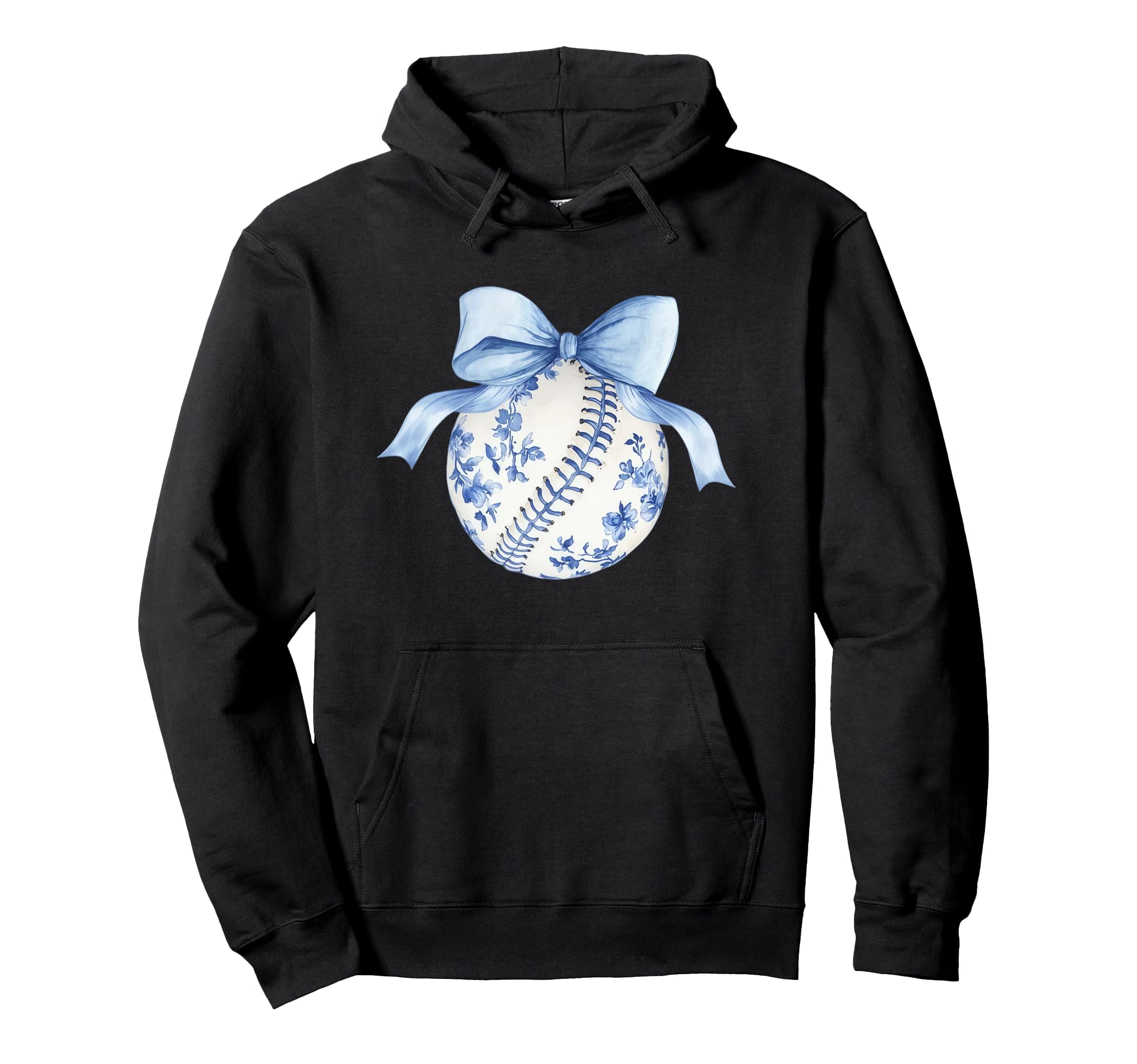 Blue Chinoiserie Baseball Coquette Bow Hoodie - Novelty Apparel Unisex - T-Shirt, Sweatshirt, Hoodie