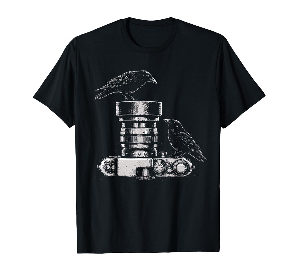 Photographer Raven Camera Lens Sketch T-Shirt - Novelty Apparel Unisex - T-Shirt, Sweatshirt, Hoodie