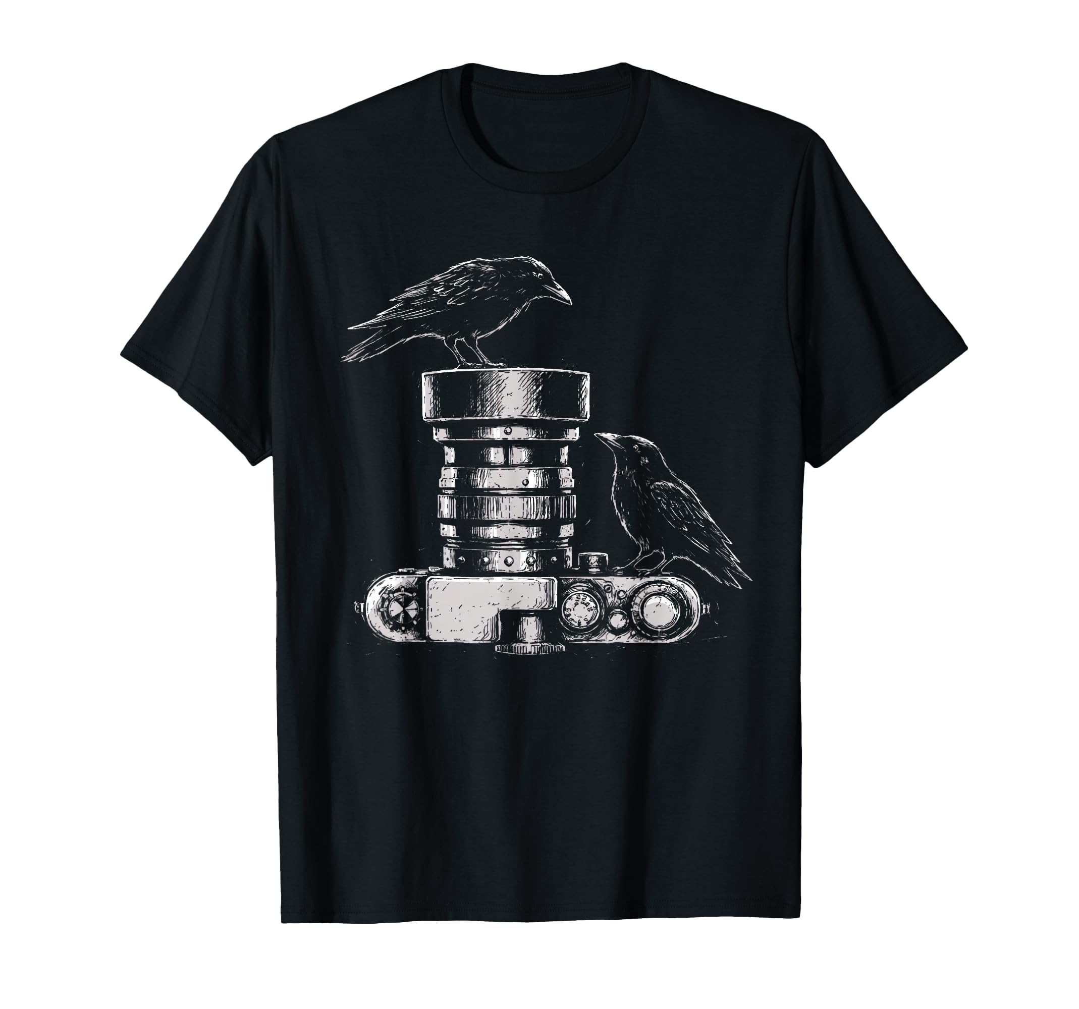 Photographer Raven Camera Lens Sketch T-Shirt - Novelty Apparel Unisex - T-Shirt, Sweatshirt, Hoodie