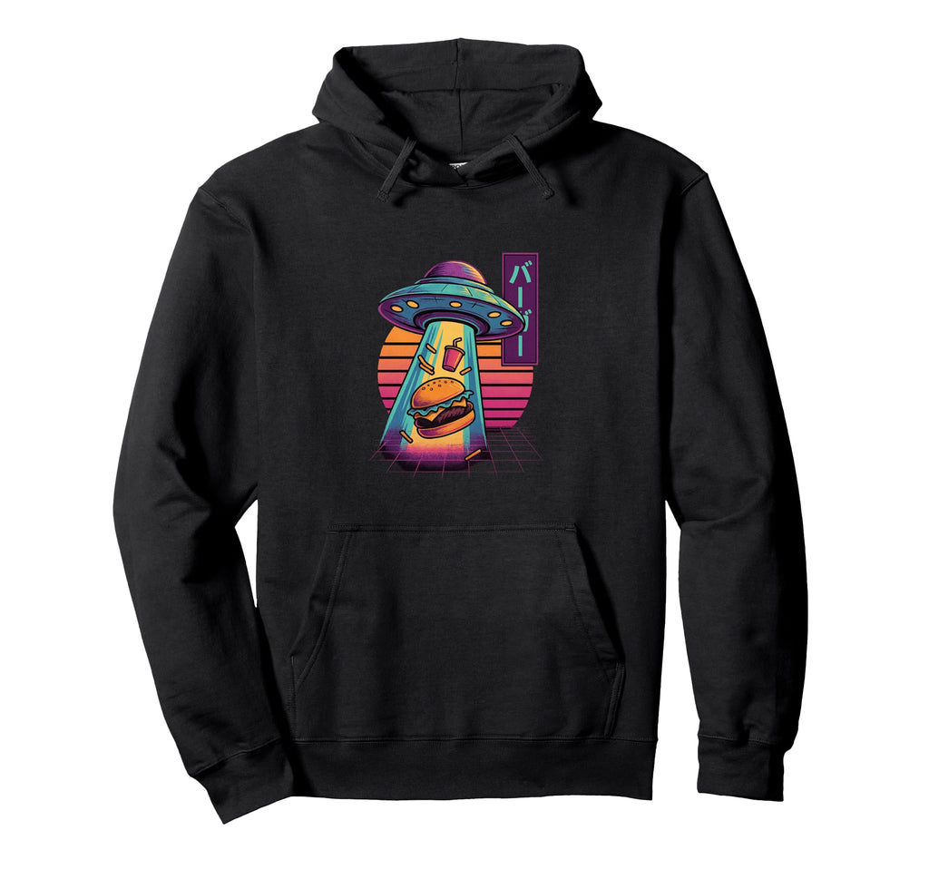 Burger Ufo Abduction Vaporwave Hoodie - Aesthetic Graphic for Adults - T-Shirt, Sweatshirt, Hoodie
