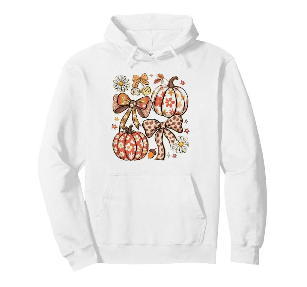 Boho Fall Pumpkins Daisies Bows Autumn Hoodie - Novelty Apparel for Adults - T-Shirt, Sweatshirt, Hoodie