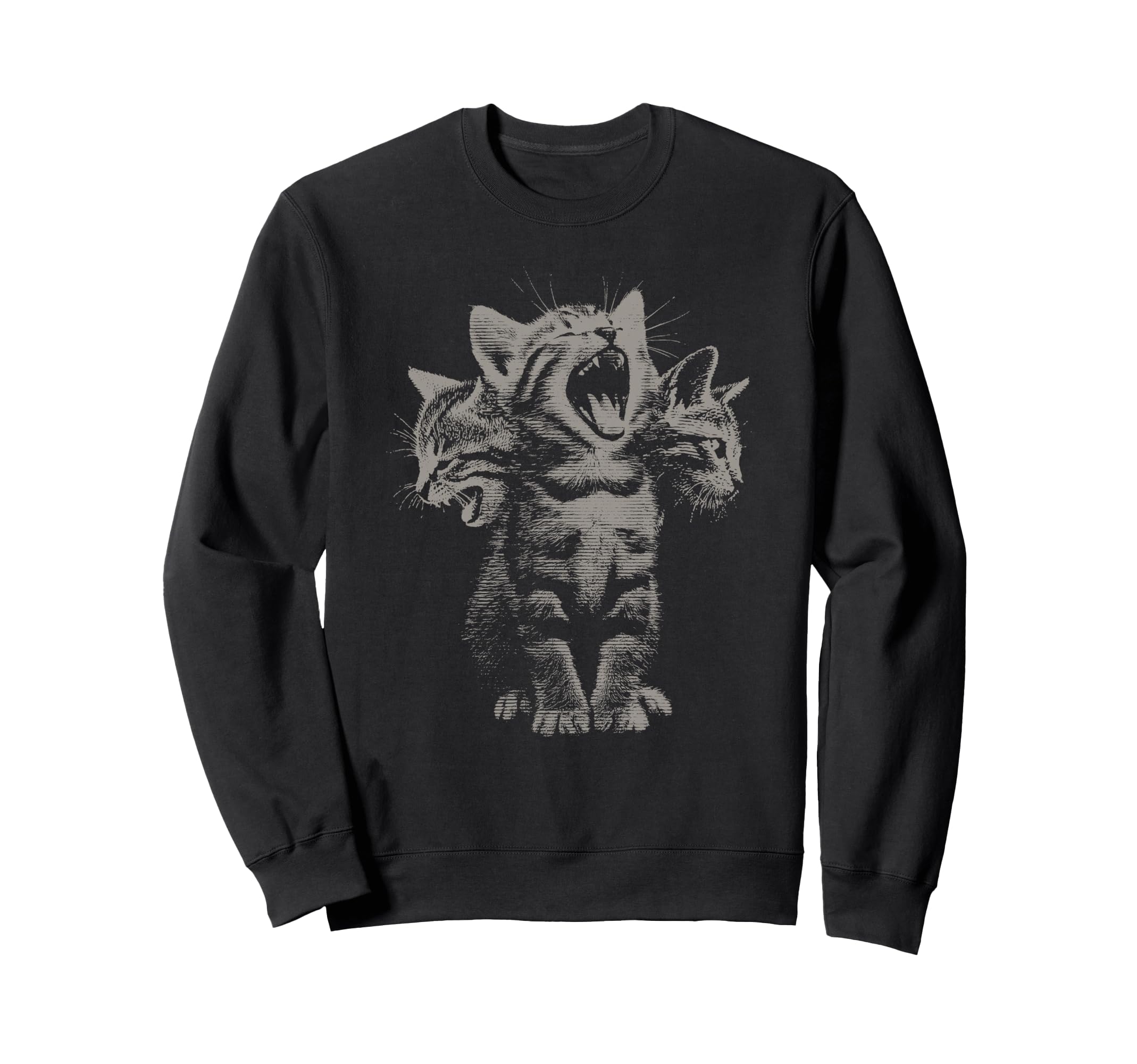 3 Headed Cat Funny Grunge Y2K Sweatshirt - Fun Novelty Design Men Women - T-Shirt, Sweatshirt, Hoodie