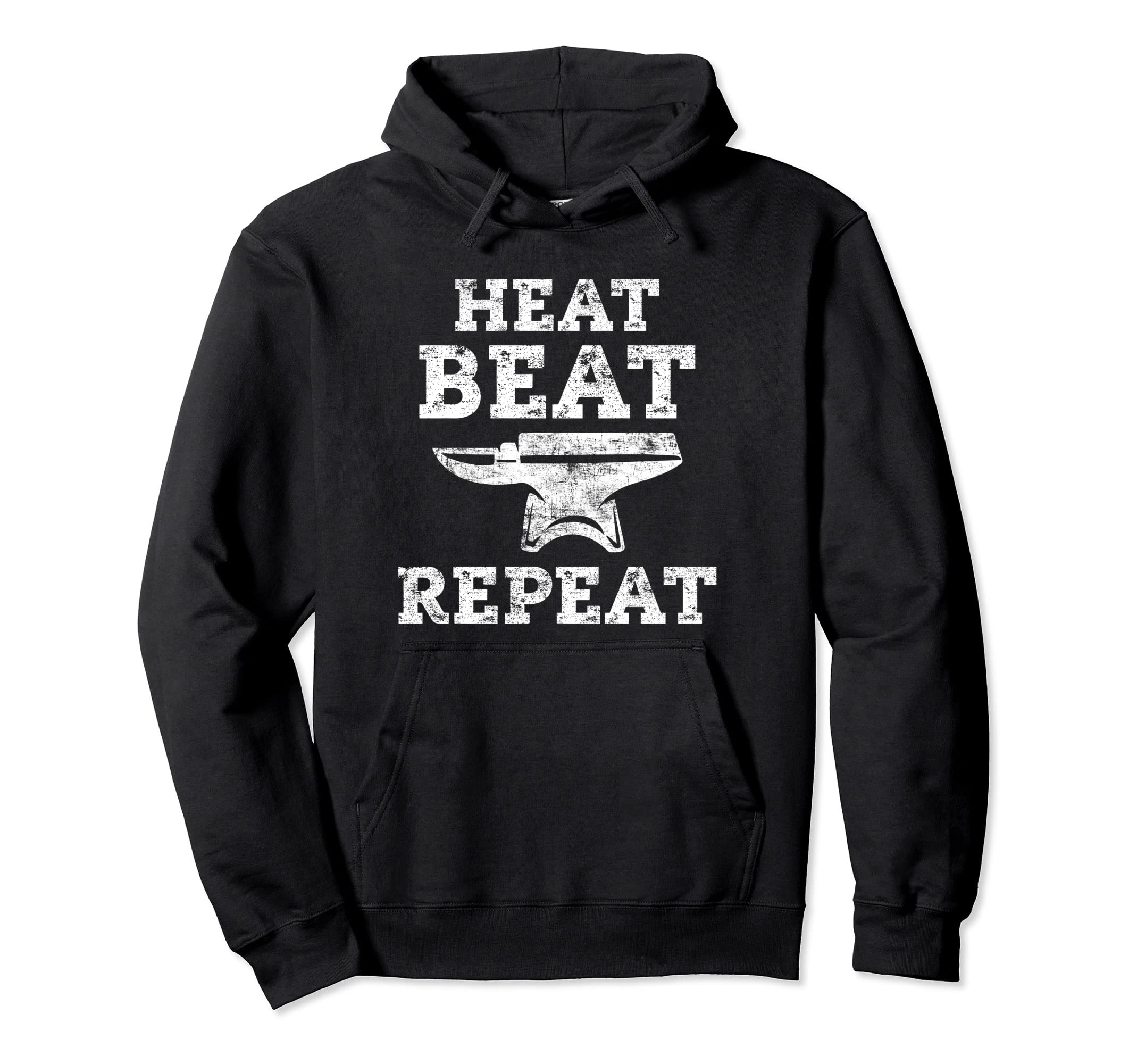 Blacksmith Heat Beat Repeat Distressed Hoodie - Minimalist Print for Adults - T-Shirt, Sweatshirt, Hoodie