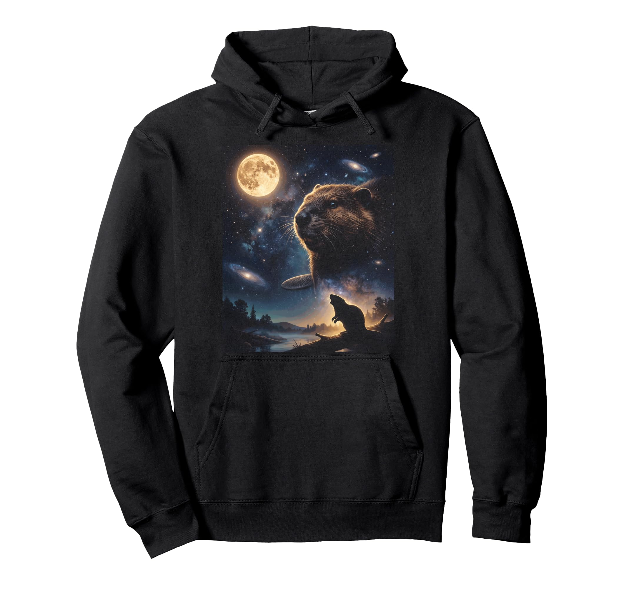 Howling Beaver Full Moon Starry Night Hoodie - Novelty Apparel Men Women - T-Shirt, Sweatshirt, Hoodie