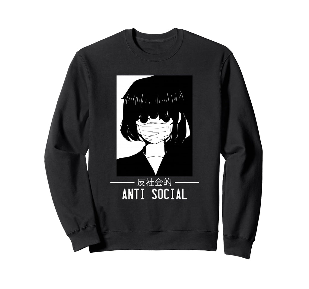 Anti Social Japanese Text Sweatshirt - Casual Everyday Wear for Adults - T-Shirt, Sweatshirt, Hoodie