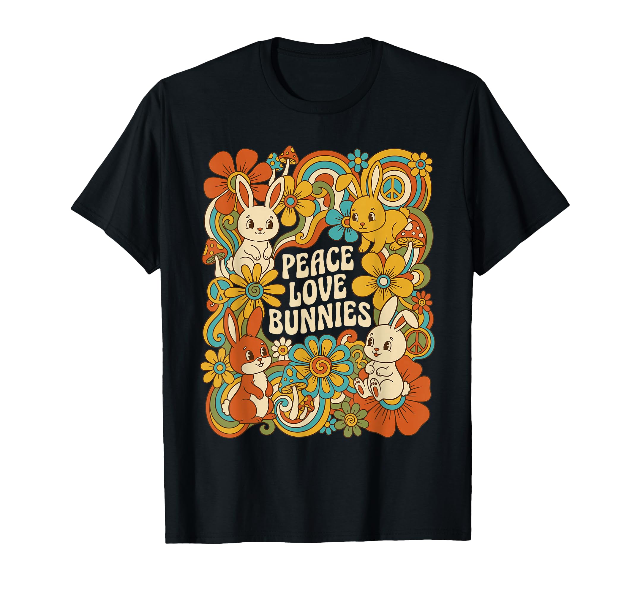 Peace Love Bunnies Groovy Rabbit T-Shirt - Streetwear Style for Adults - T-Shirt, Sweatshirt, Hoodie