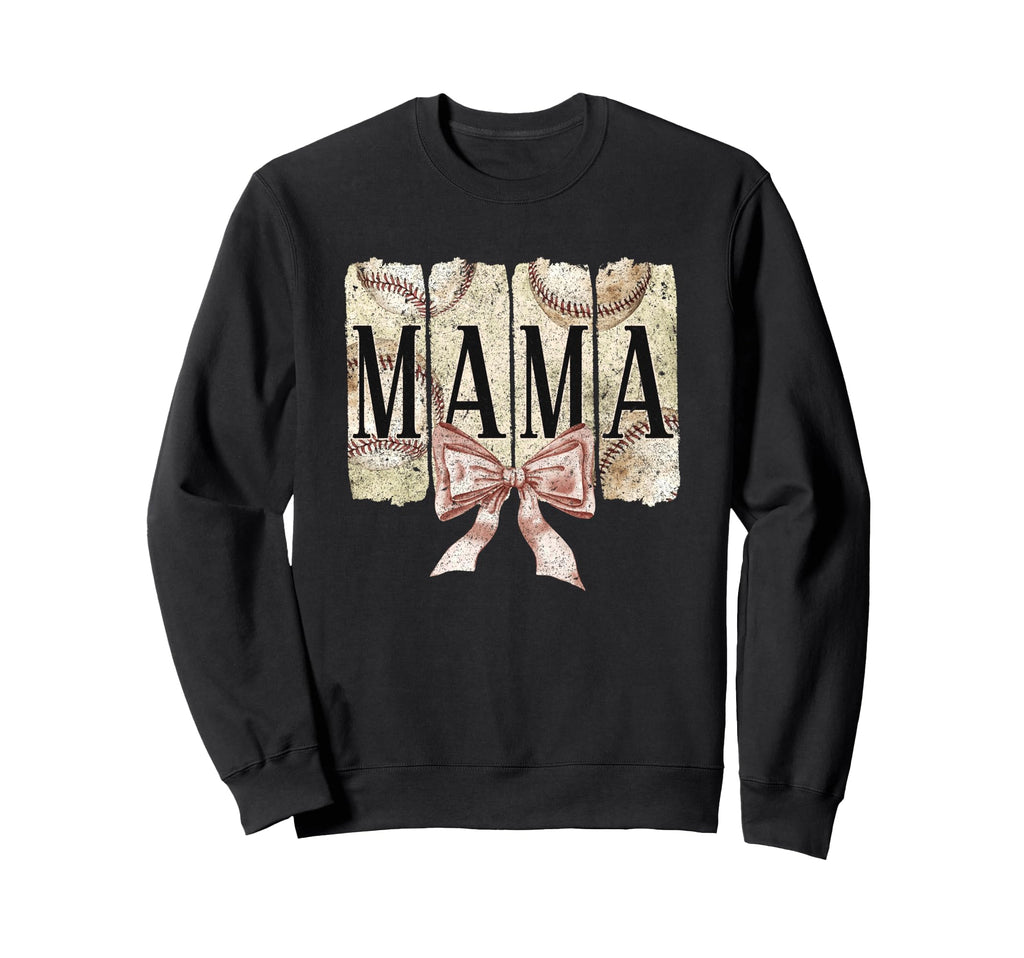 Mama Baseball Bow Rustic Sweatshirt - Custom Art Print for Adults - T-Shirt, Sweatshirt, Hoodie
