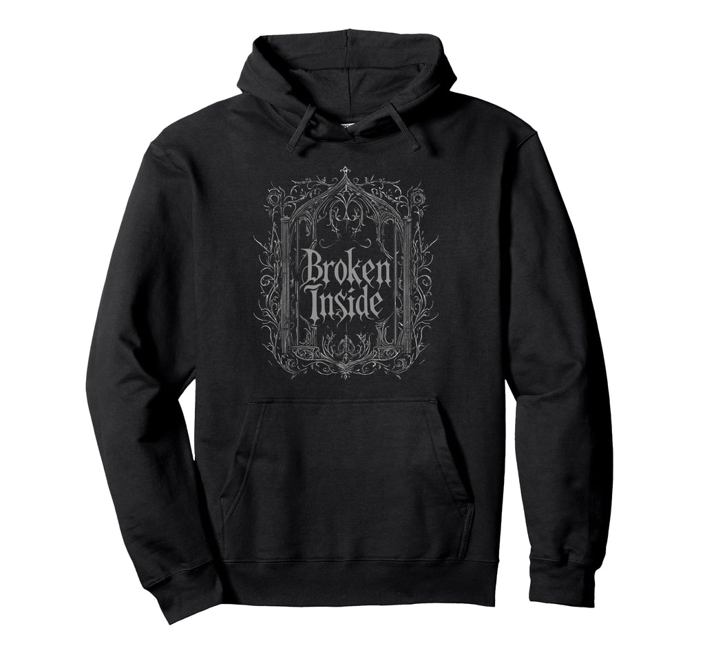 Broken Inside Y2K Emo Aesthetic Gothic Hoodie - Minimalist Print Unisex - T-Shirt, Sweatshirt, Hoodie