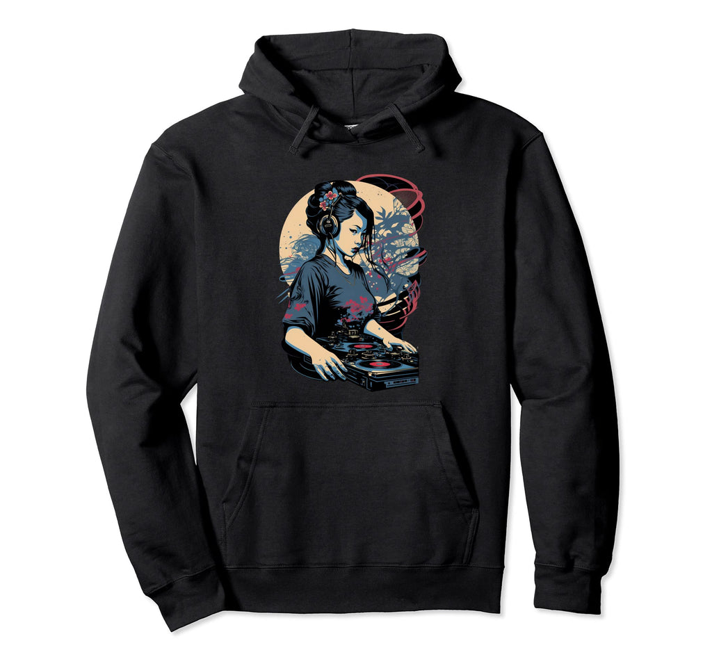 Geisha Dj Edm Japanese Kimono Vaporwave Hoodie - Trendy Graphic Unisex - T-Shirt, Sweatshirt, Hoodie