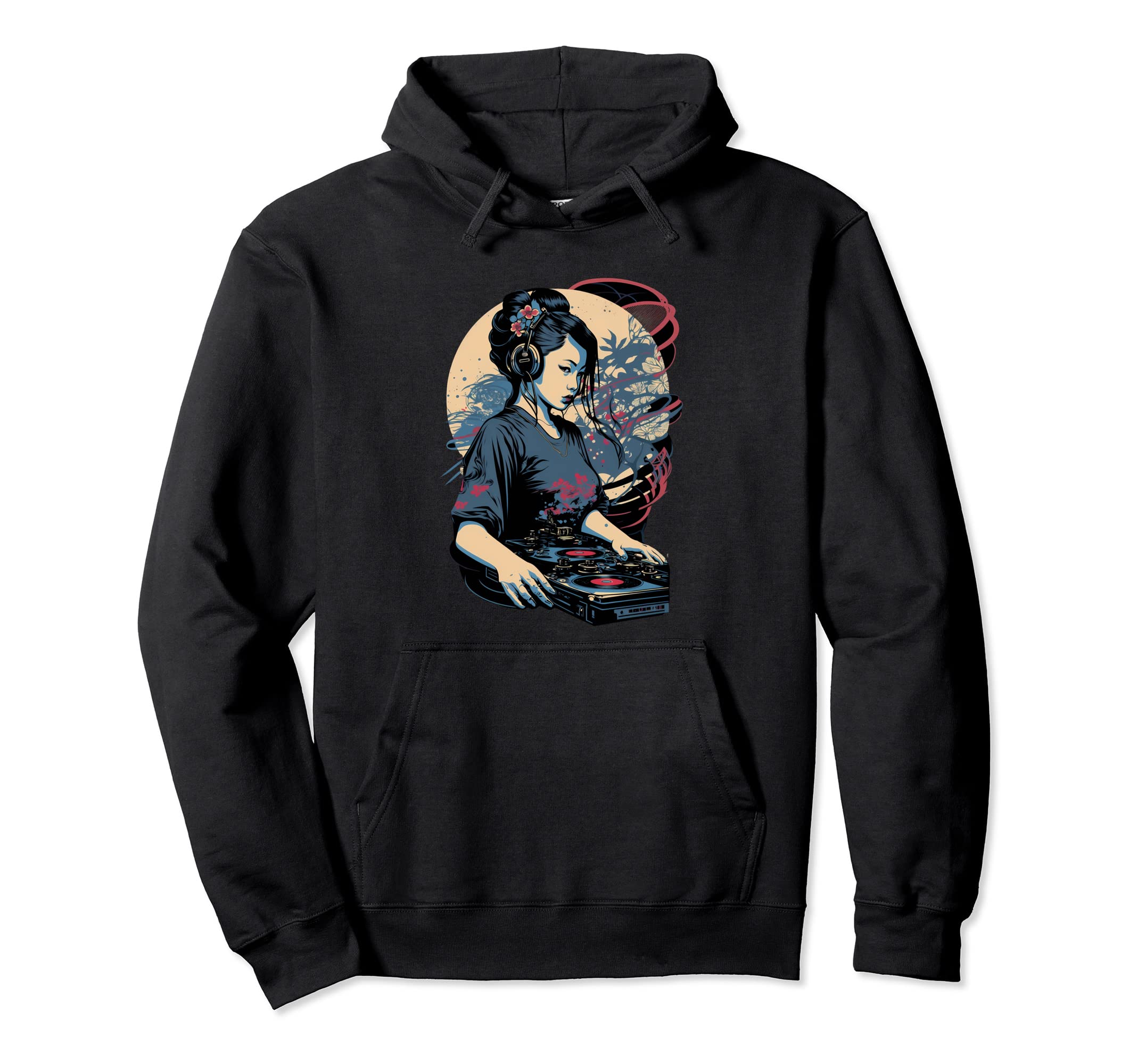 Geisha Dj Edm Japanese Kimono Vaporwave Hoodie - Trendy Graphic Unisex - T-Shirt, Sweatshirt, Hoodie
