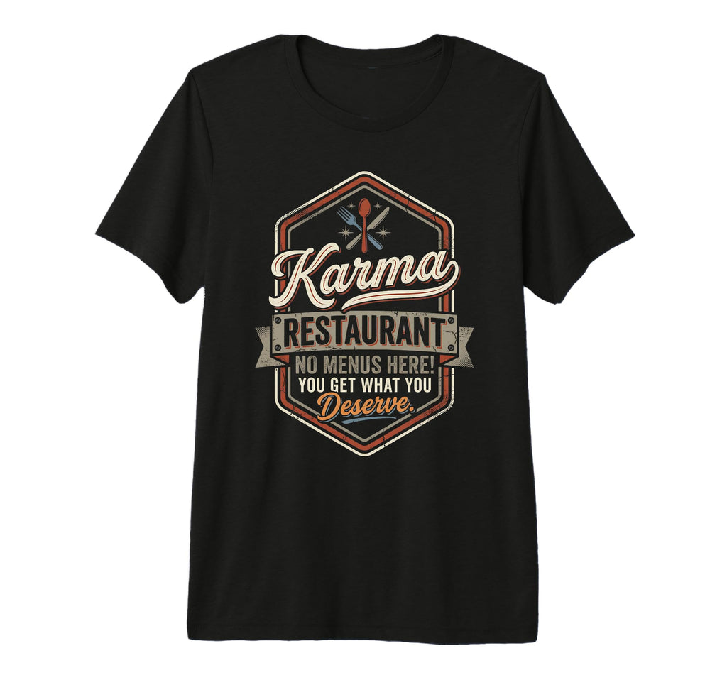 Karma Restaurant You Get What You T-Shirt - Casual Everyday Wear Men Women - T-Shirt, Sweatshirt, Hoodie