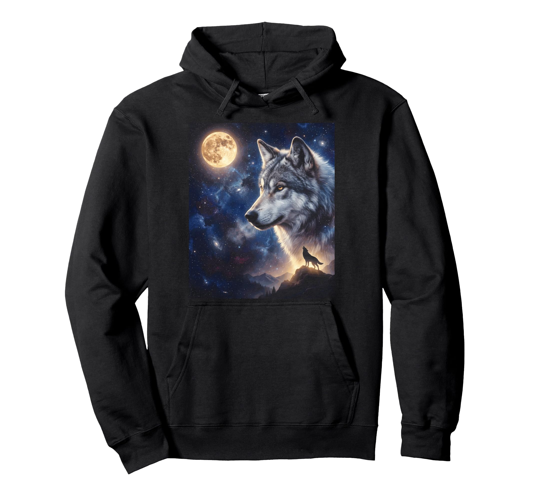 Celestial Lone Wolf Full Moon Hoodie - Casual Everyday Wear Men Women - T-Shirt, Sweatshirt, Hoodie