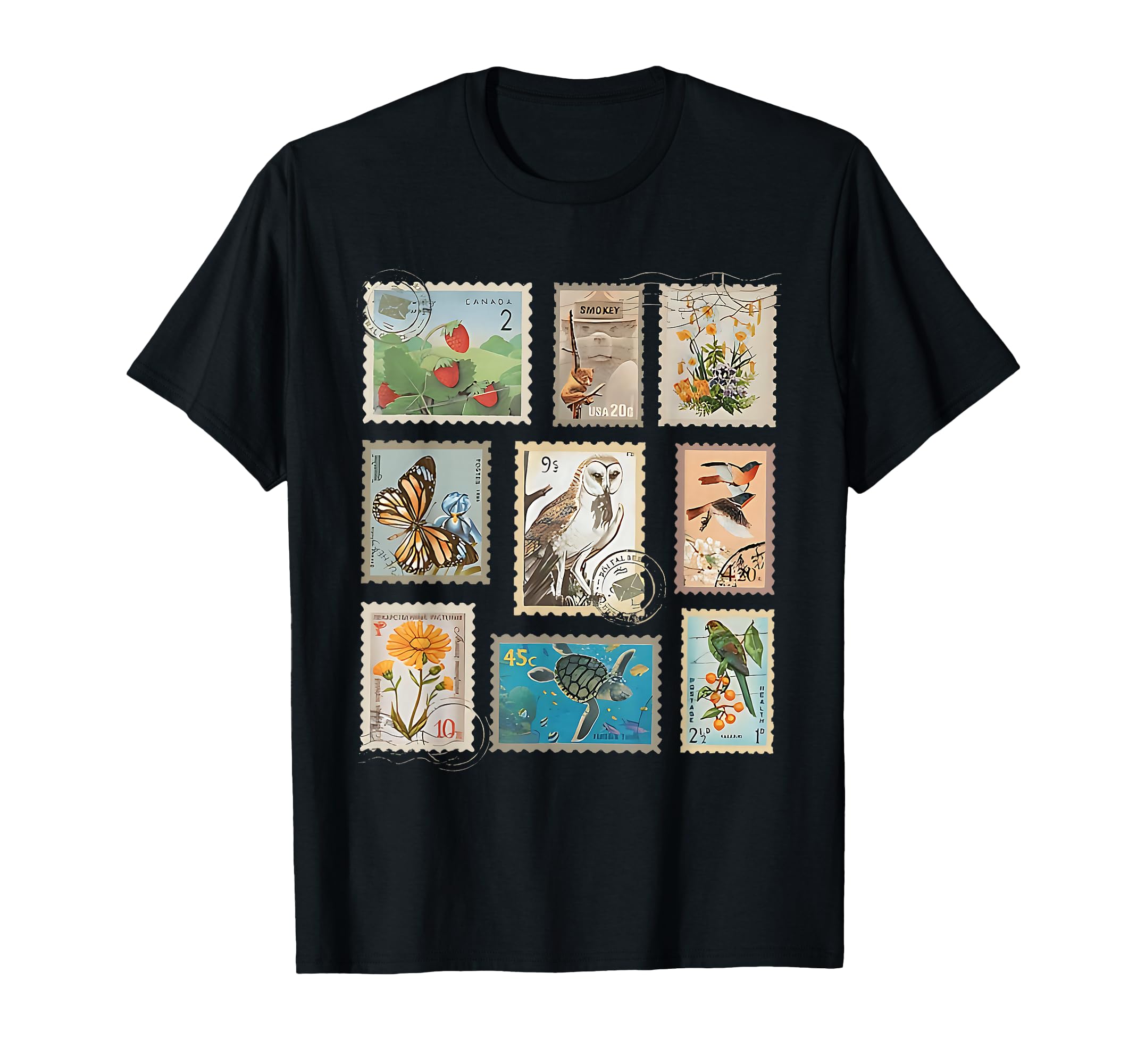 Stamps Wildlife Plants Aesthetic T-Shirt - Streetwear Style Men Women - T-Shirt, Sweatshirt, Hoodie