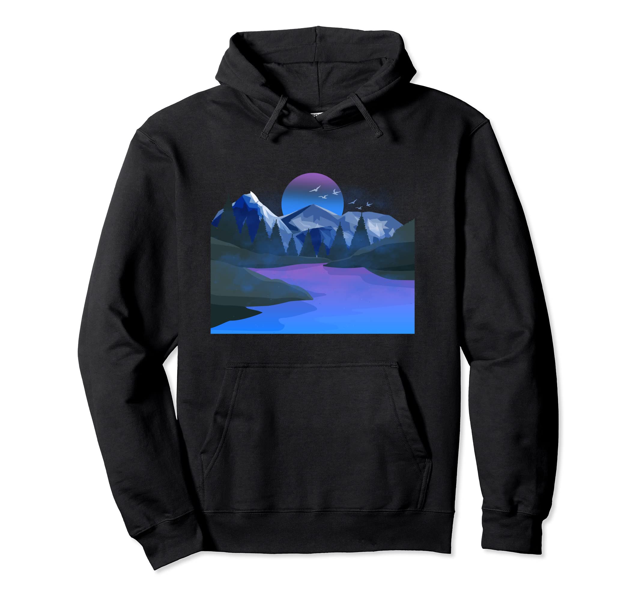 Vaporwave Night Lake Mountains Hoodie - Aesthetic Graphic for Adults - T-Shirt, Sweatshirt, Hoodie