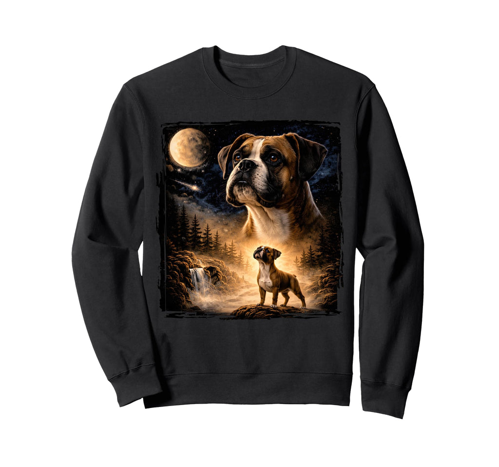 90S Boxer Dog Howling Moon Boxer Dog Sweatshirt - Unique Graphic Men Women - T-Shirt, Sweatshirt, Hoodie