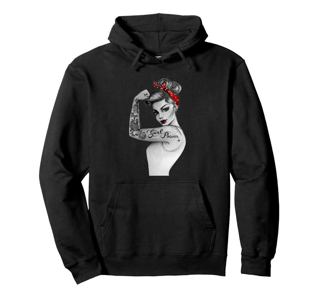 Power Pin Up Old School Tattoo Hoodie - Graphic Print for Adults - T-Shirt, Sweatshirt, Hoodie