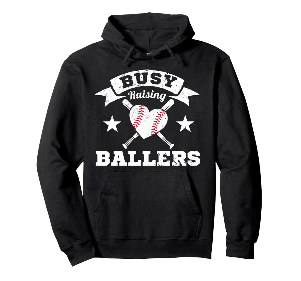 Busy Raising Ballers Baseball Heart Stars Hoodie - Graphic Print for Adults - T-Shirt, Sweatshirt, Hoodie