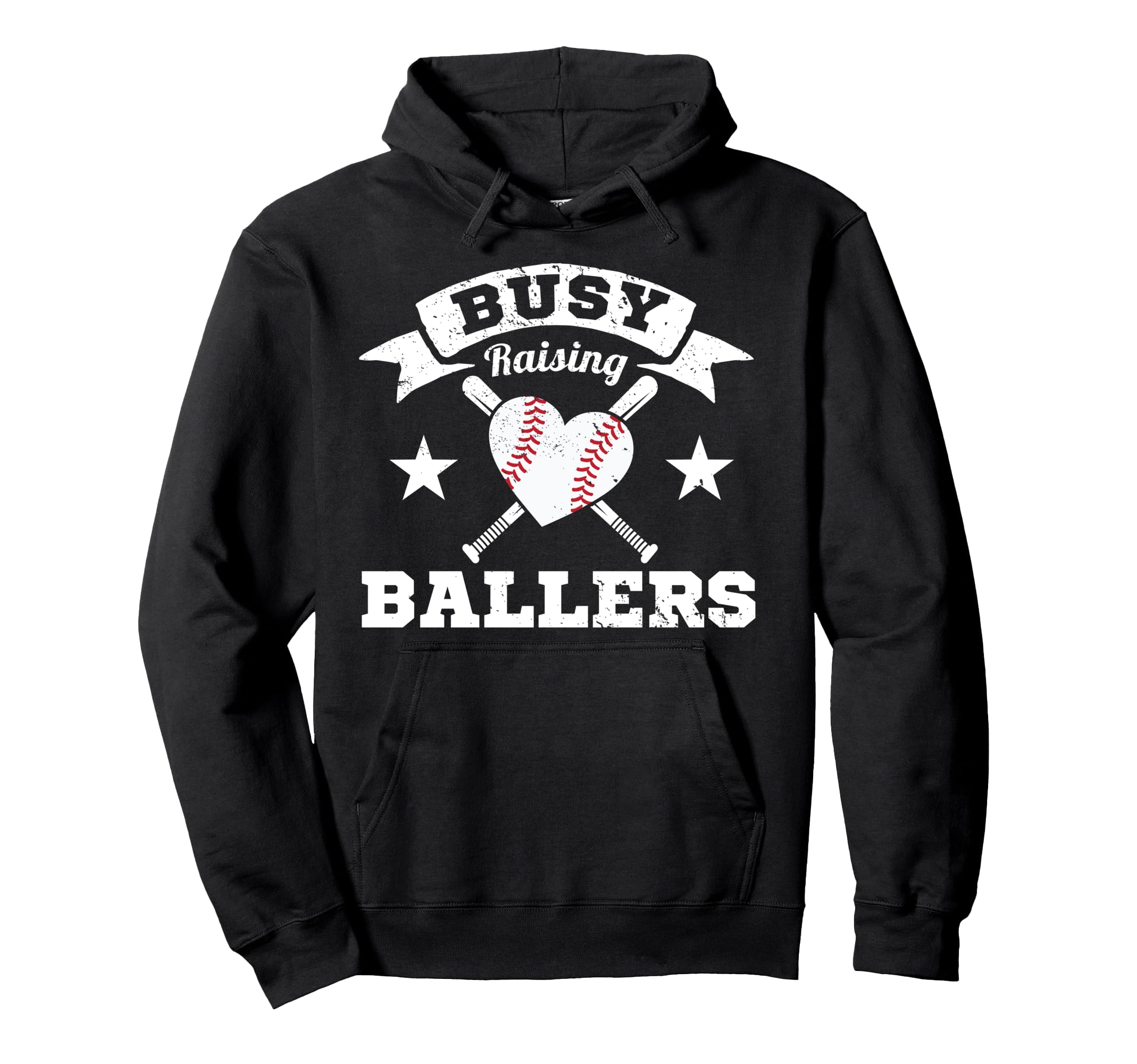 Busy Raising Ballers Baseball Heart Stars Hoodie - Graphic Print for Adults - T-Shirt, Sweatshirt, Hoodie