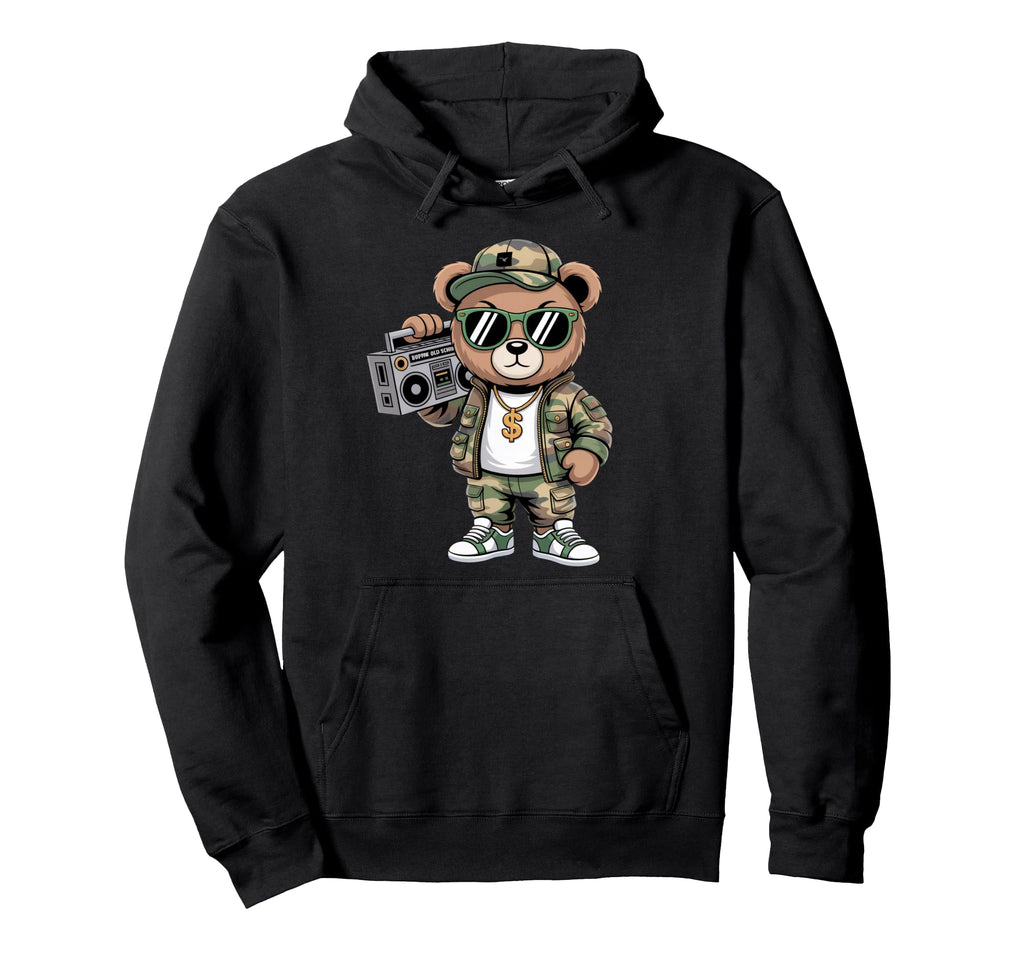 Camouflage Rapper Teddy Bear Camo 80S Hoodie - Fun Novelty Design Unisex - T-Shirt, Sweatshirt, Hoodie