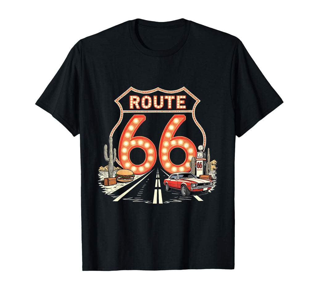 Road Trip 66 Lights Muscle Car T-Shirt - Minimalist Print Unisex - T-Shirt, Sweatshirt, Hoodie