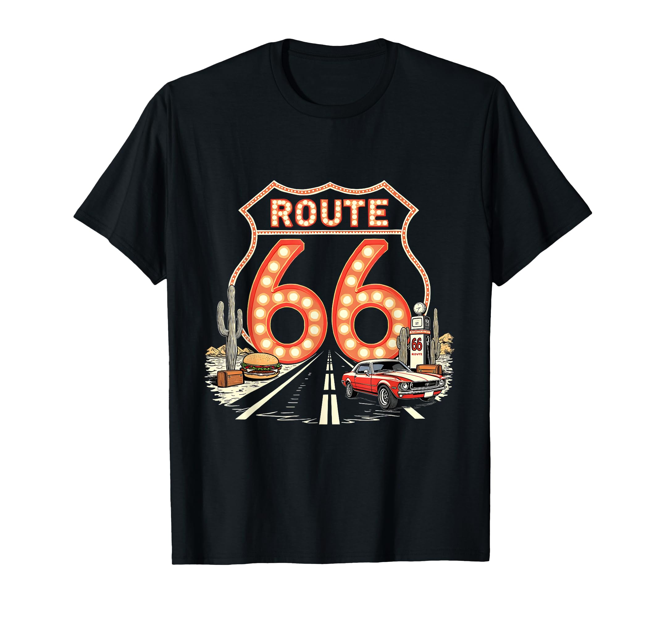 Road Trip 66 Lights Muscle Car T-Shirt - Minimalist Print Unisex - T-Shirt, Sweatshirt, Hoodie