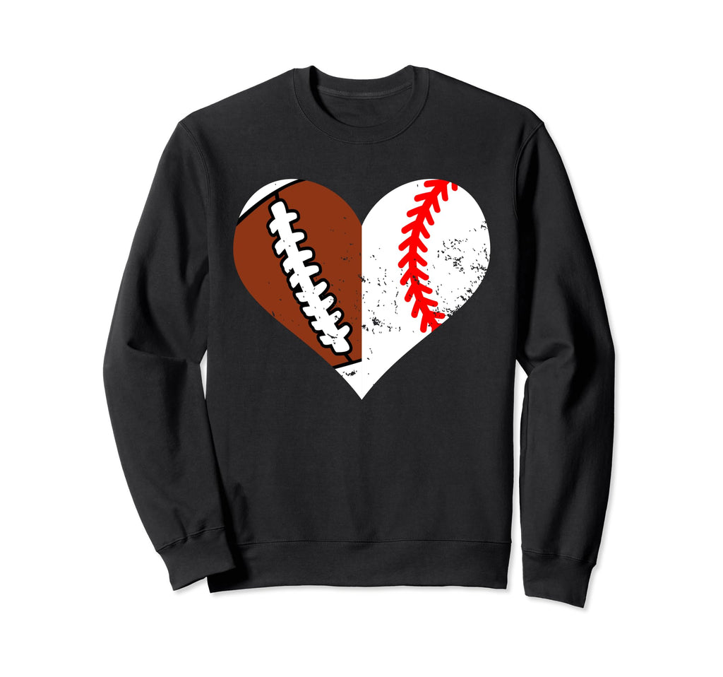 Football Baseball Heart Funny Sweatshirt - Fun Novelty Design for Adults - T-Shirt, Sweatshirt, Hoodie