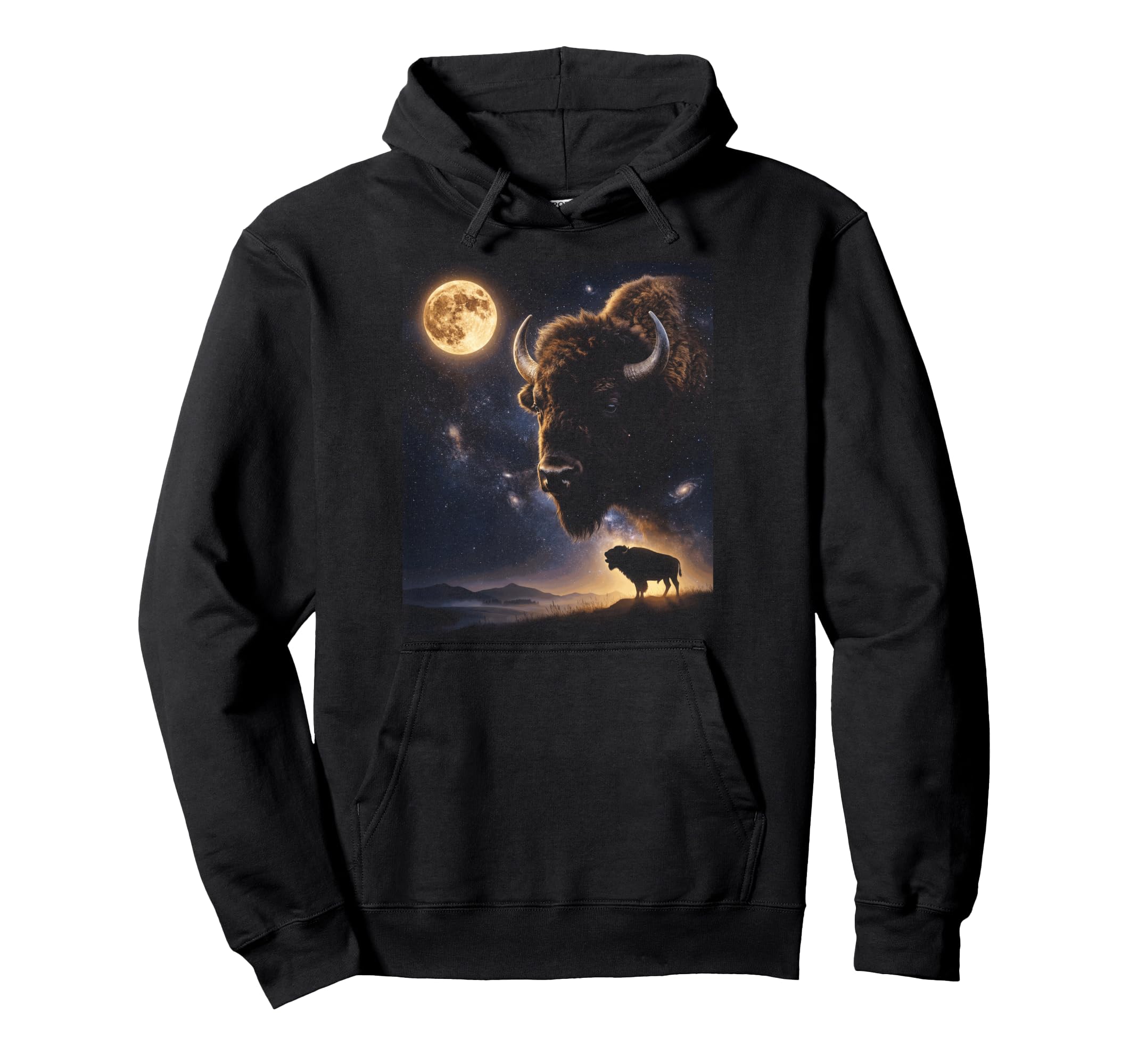 Celestial Bison Moon Howling 90S Hoodie - Trendy Graphic for Adults - T-Shirt, Sweatshirt, Hoodie