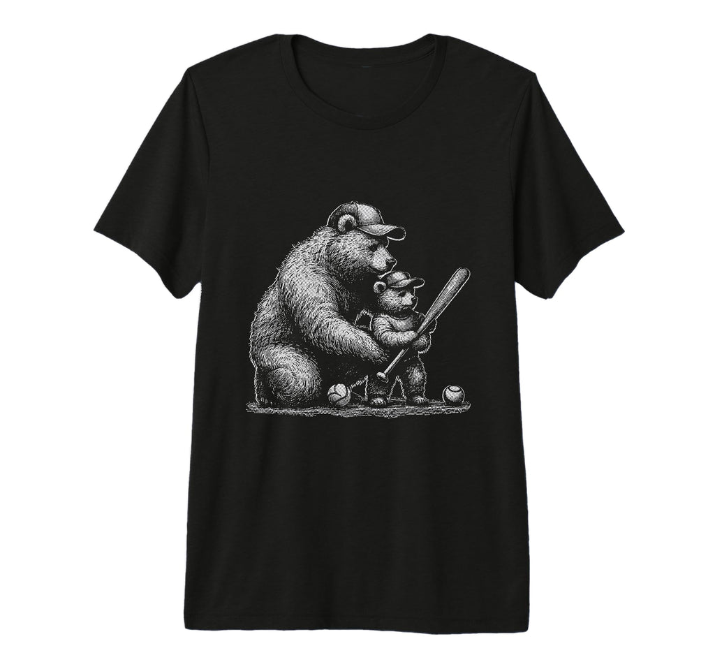 Baseball Bear Dad Son Batting Team Tri T-Shirt - Custom Art Print Unisex - T-Shirt, Sweatshirt, Hoodie