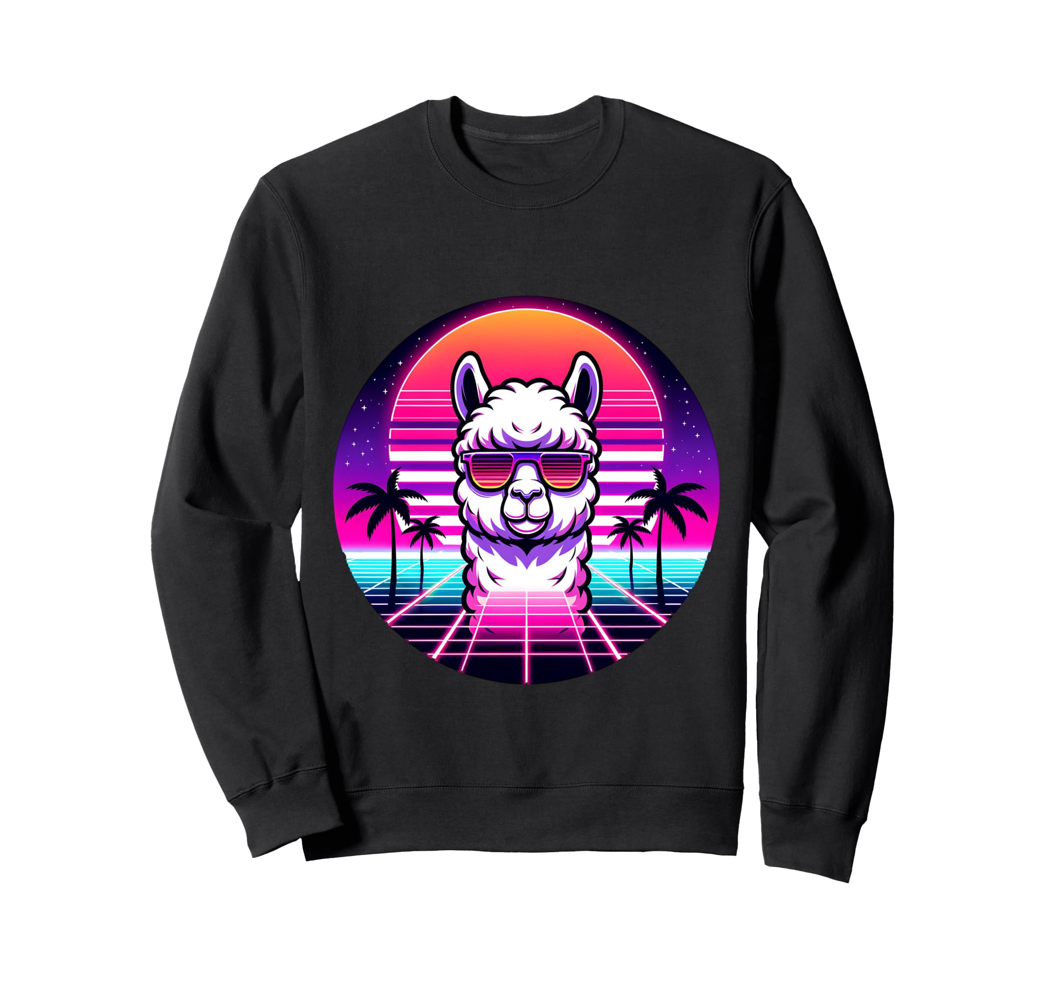 Lustige Lama Neon Zukunft Party Stil Sweatshirt - Aesthetic Graphic Unisex - T-Shirt, Sweatshirt, Hoodie