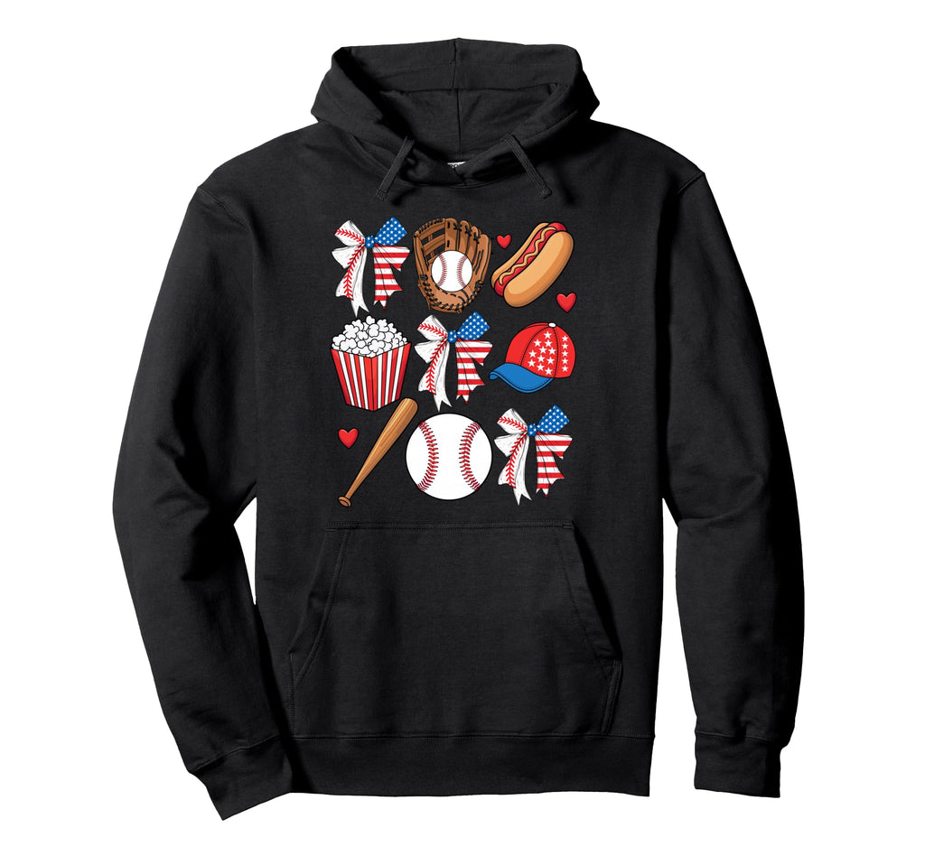 Baseball 4Th July Coquette Bow Baseball Hoodie - Graphic Print Men Women - T-Shirt, Sweatshirt, Hoodie