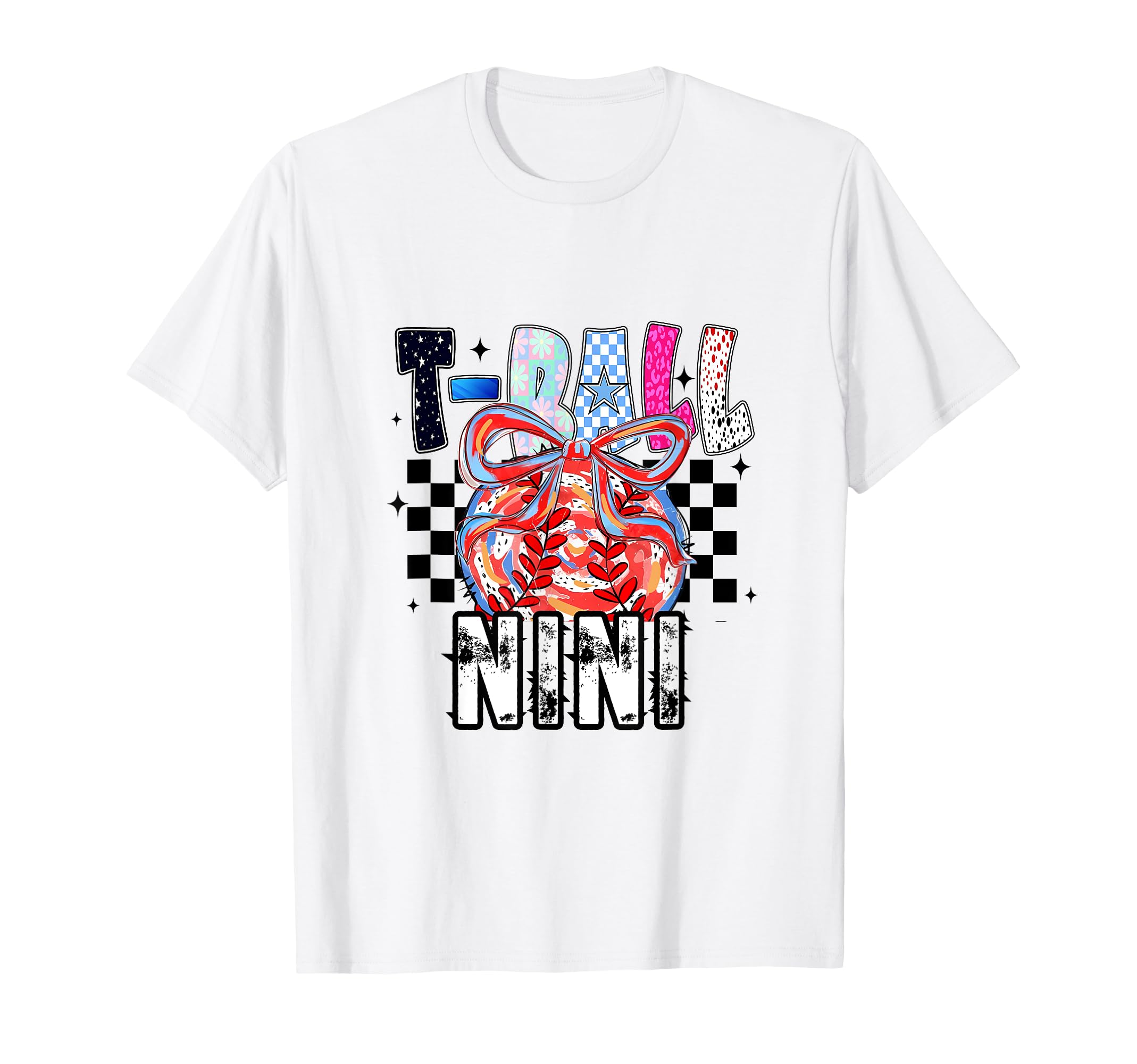 T Ball Baseball Checkered Nini T-Shirt - Custom Art Print Unisex - T-Shirt, Sweatshirt, Hoodie