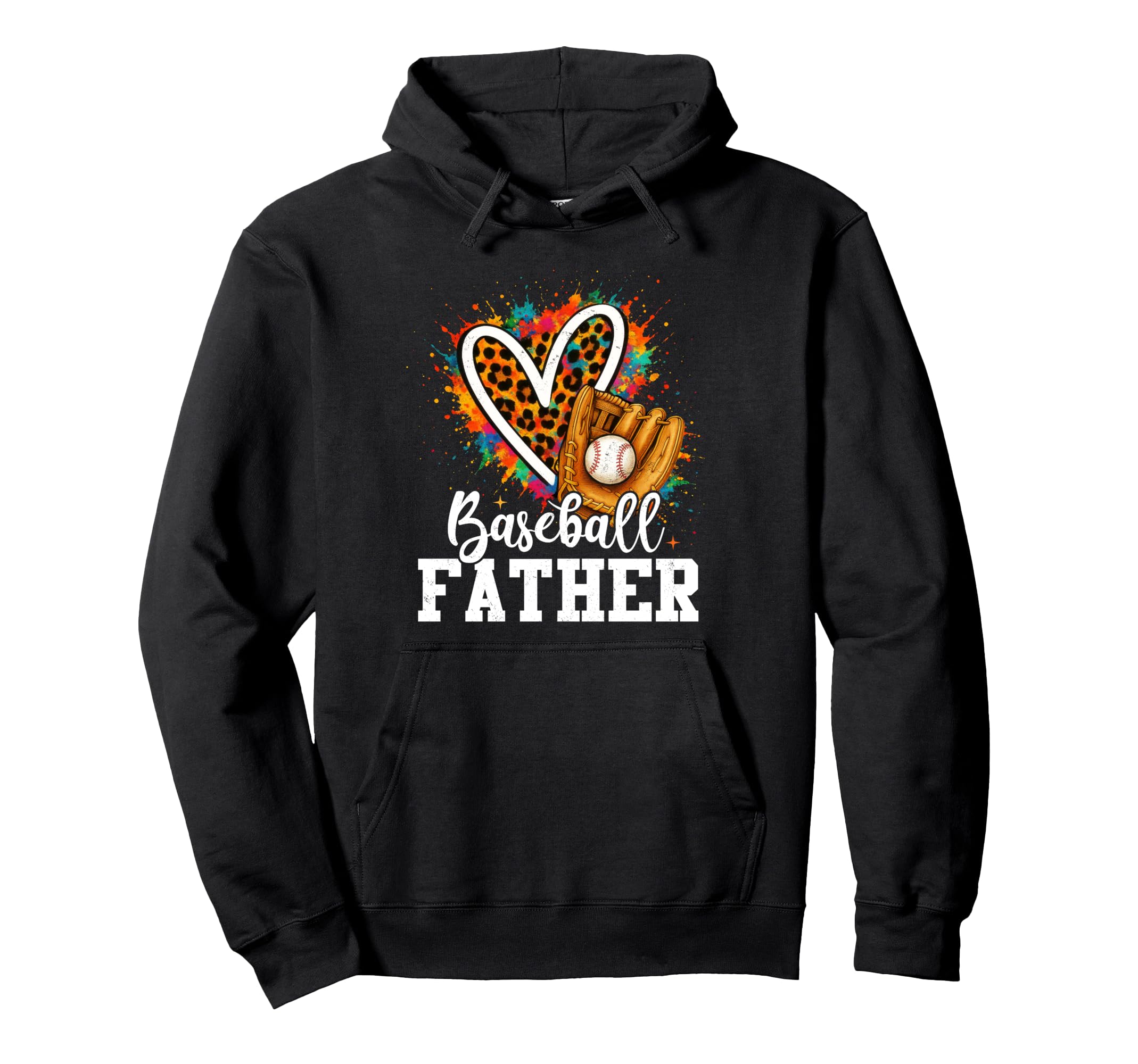 Baseball Father Leopard Heart Hoodie - Fun Novelty Design Men Women - T-Shirt, Sweatshirt, Hoodie