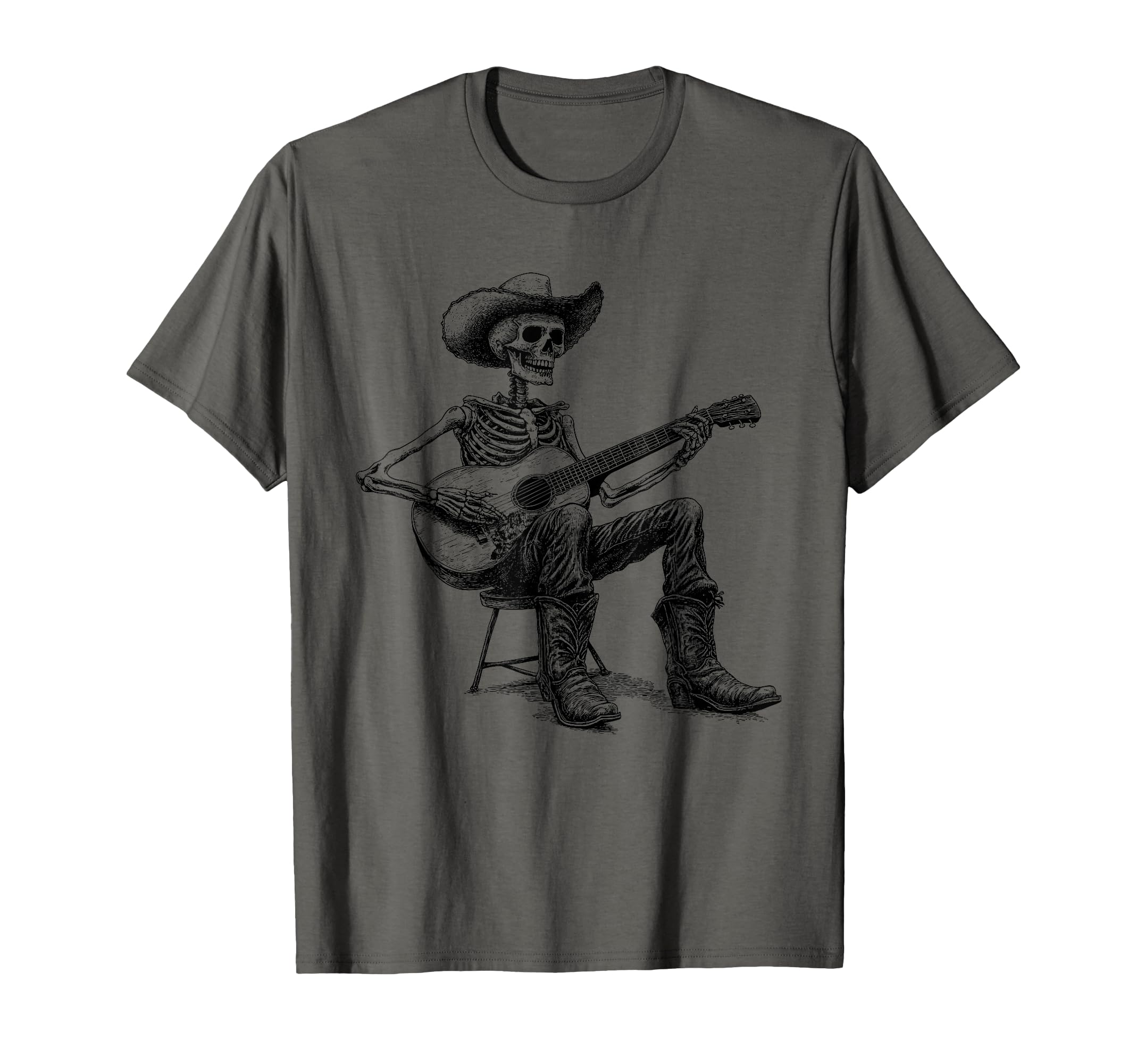 Western Cowboy Skeleton Playing T-Shirt - Fun Novelty Design for Adults - T-Shirt, Sweatshirt, Hoodie
