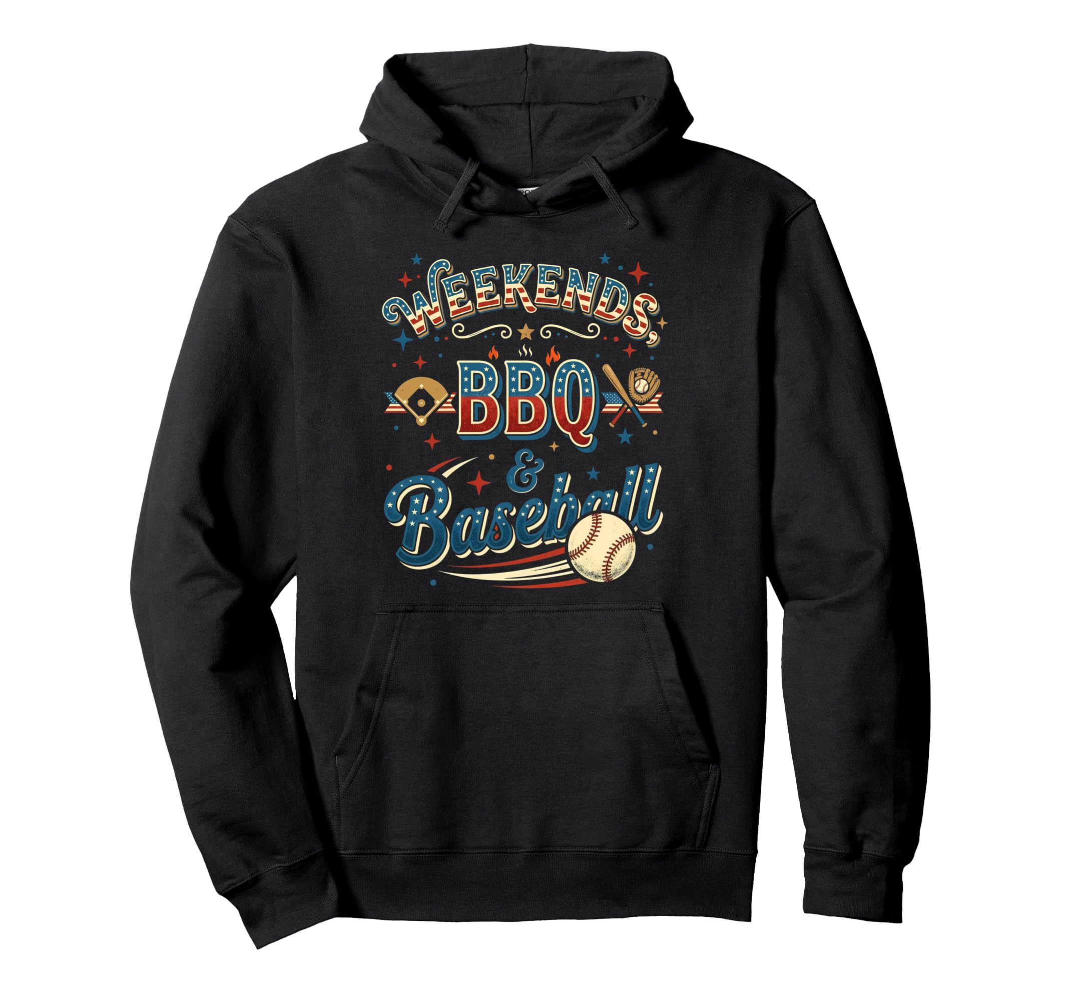 Weekends Bbq And Baseball Patriotic Hoodie - Custom Art Print Men Women - T-Shirt, Sweatshirt, Hoodie