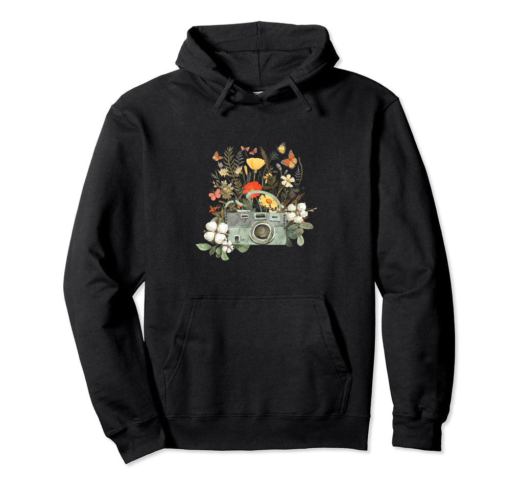 Camera Wildflower Garden Botanical Hoodie - Custom Art Print for Adults - T-Shirt, Sweatshirt, Hoodie