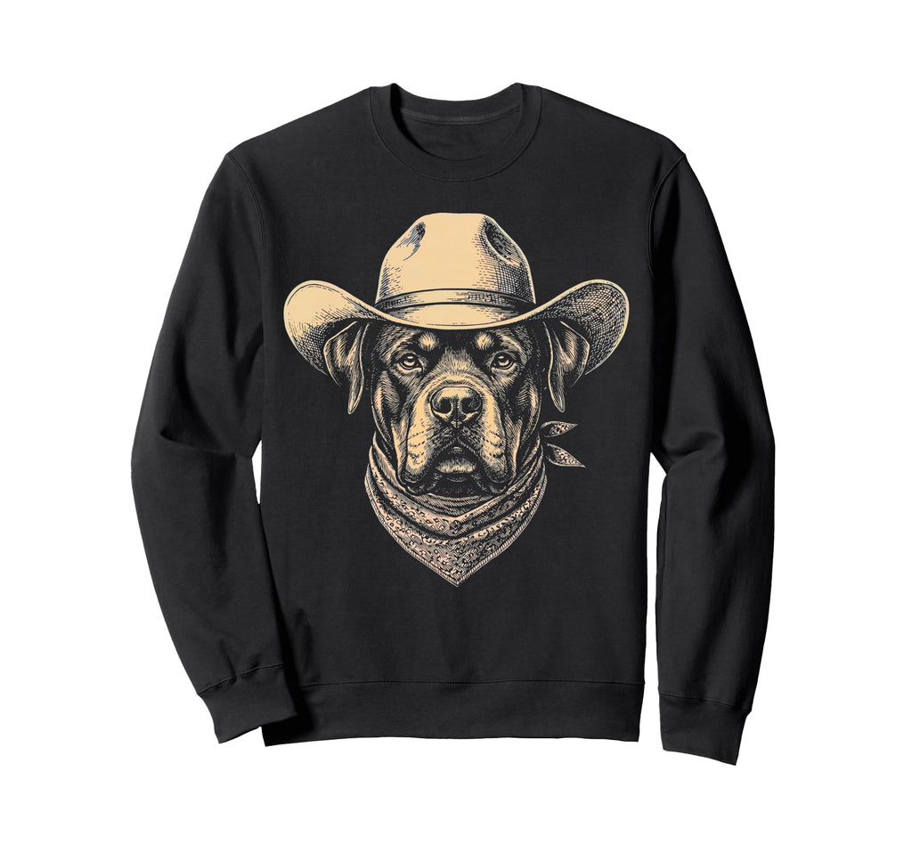 Rottweiler Dog Cowboy Hat Sweatshirt - Casual Everyday Wear Men Women - T-Shirt, Sweatshirt, Hoodie