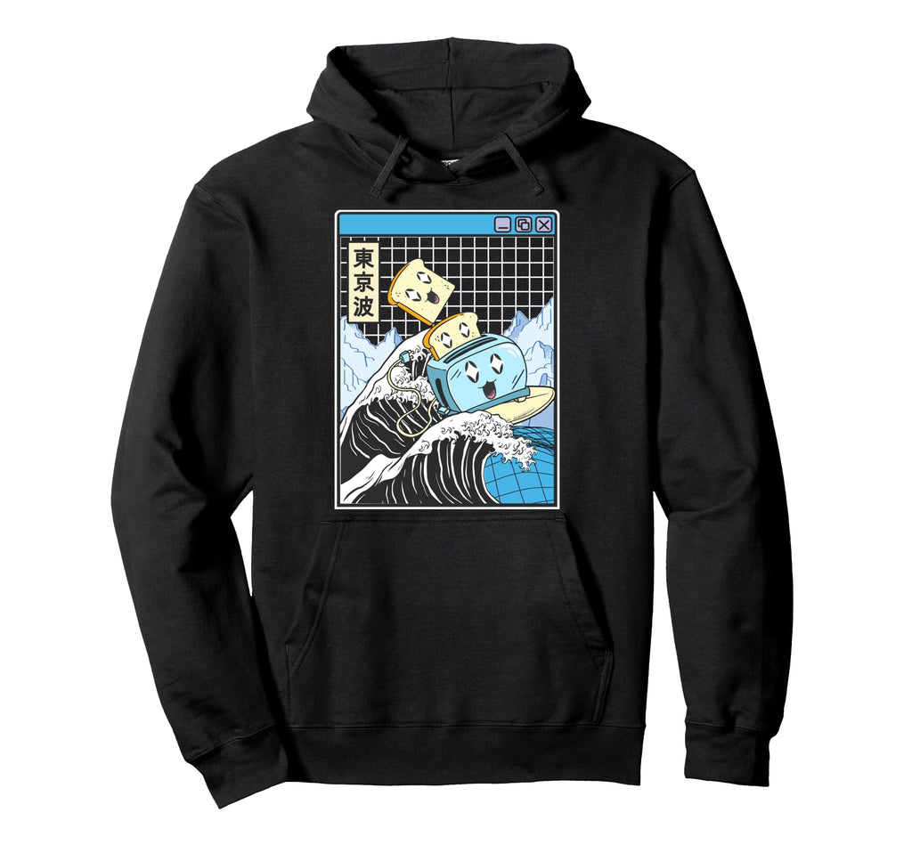 Happy Toaster Surfing Kanagawa Japan Hoodie - Minimalist Print for Adults - T-Shirt, Sweatshirt, Hoodie