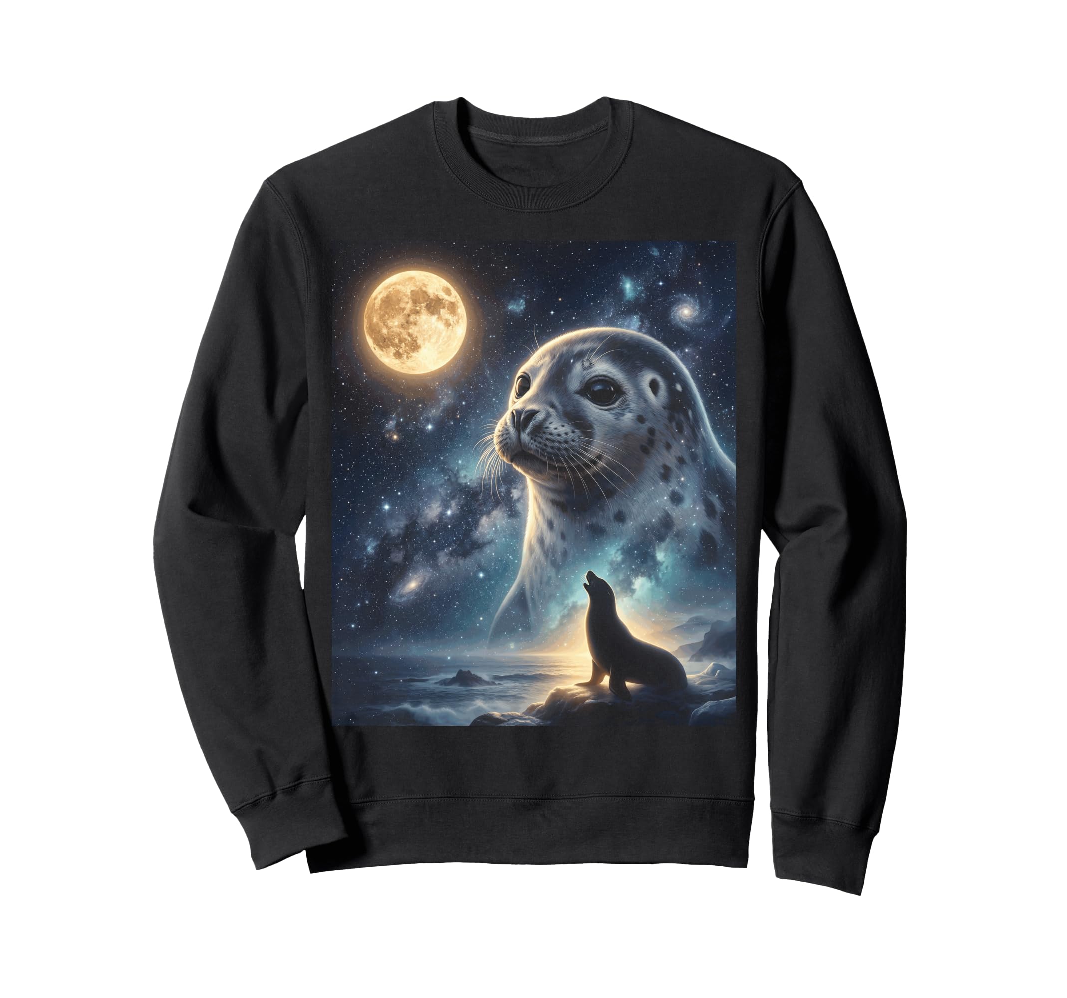 Seal Art Celestial Moon Galaxy Ocean Sweatshirt - Custom Art Print Unisex - T-Shirt, Sweatshirt, Hoodie