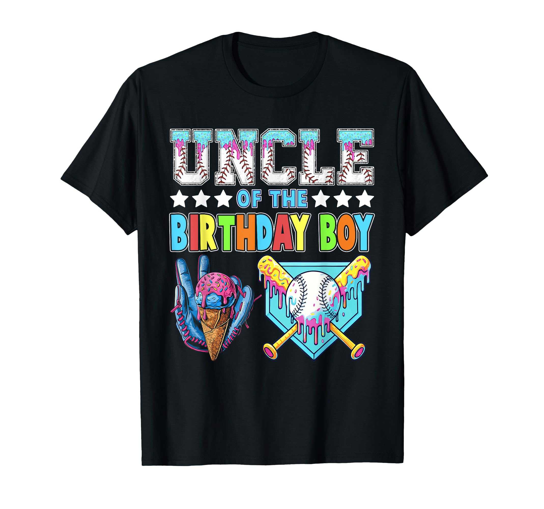 Baseball Ice Cream Drip Uncle T-Shirt - Fun Novelty Design for Adults - T-Shirt, Sweatshirt, Hoodie
