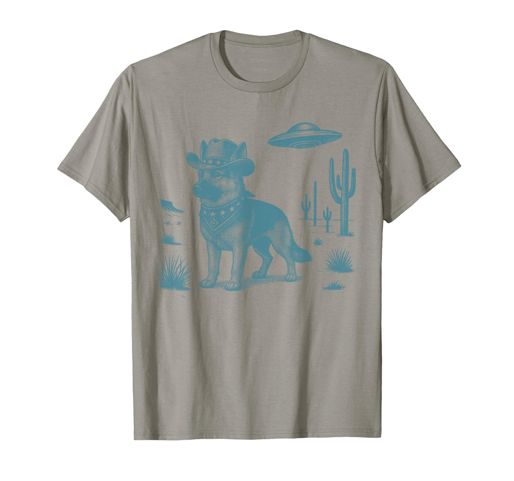 German Shepherd Cowboy Ufo Western Country T-Shirt - Trendy Graphic Unisex - T-Shirt, Sweatshirt, Hoodie